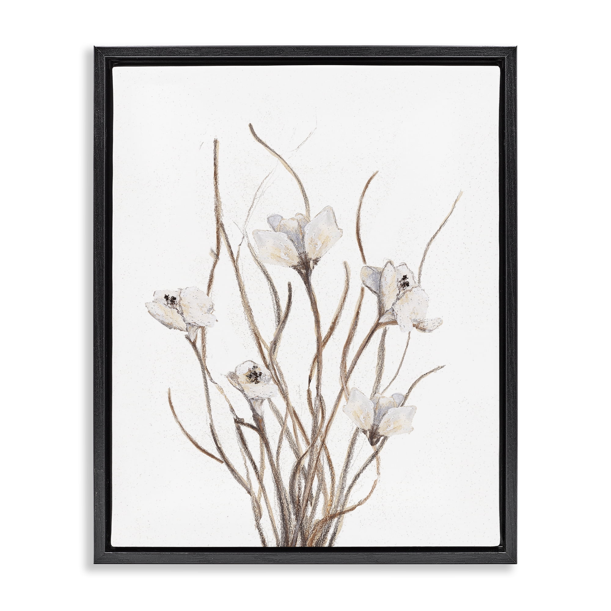 Stupell Industries Curly Floral Branches Black Framed Floater Canvas Wall Art, design by Lanie Loreth