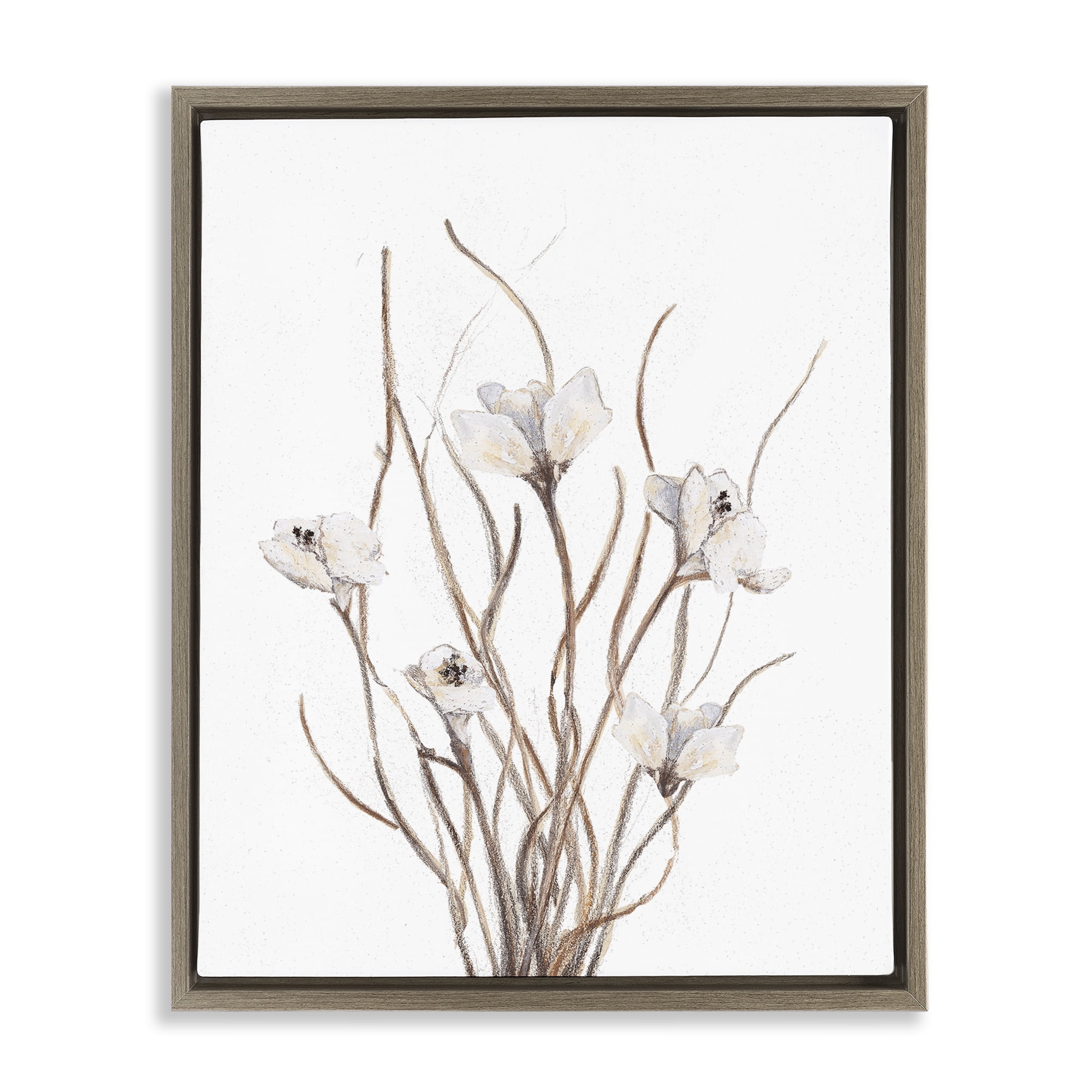 Stupell Industries Curly Floral Branches Brown Framed Floater Canvas Wall Art, design by Lanie Loreth