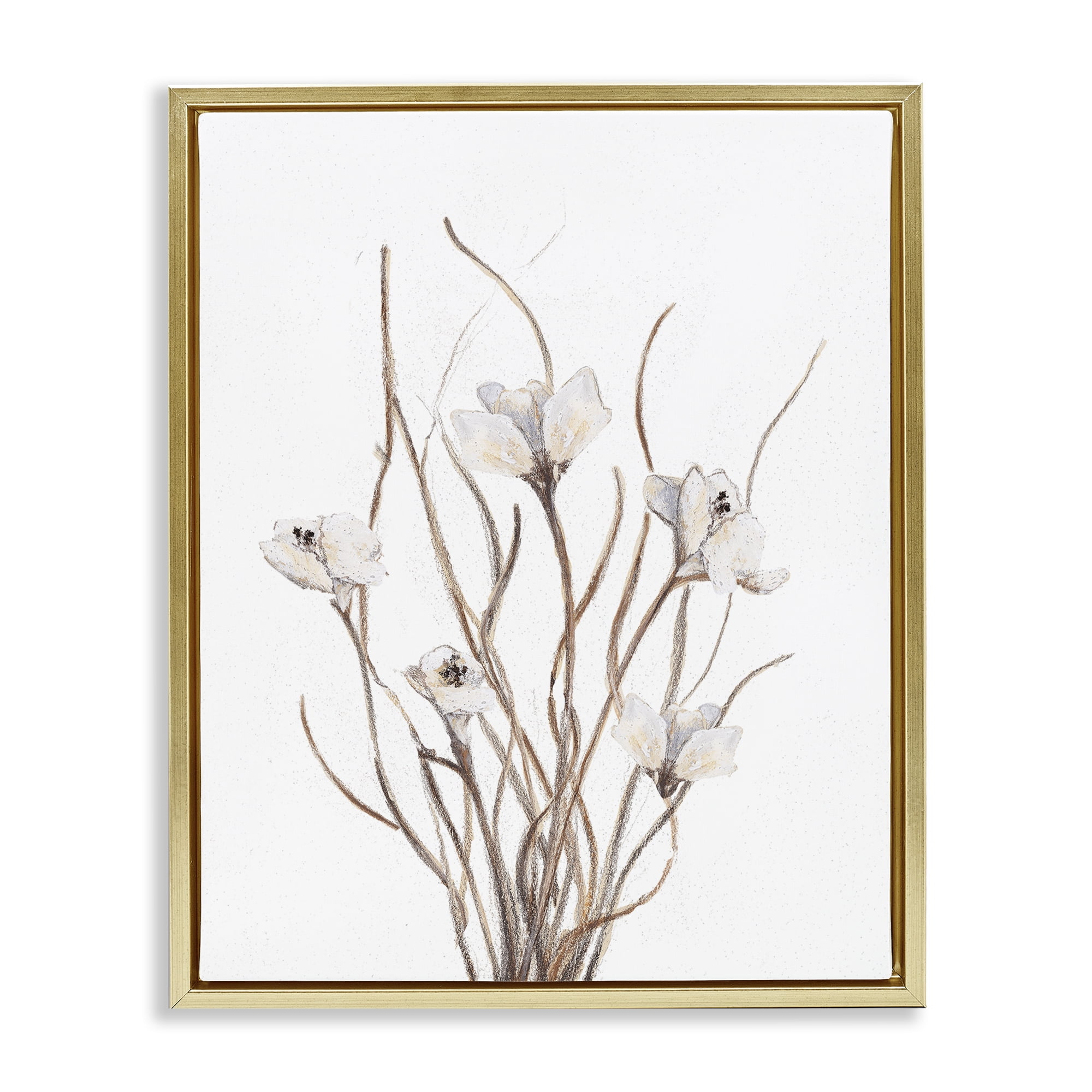 Stupell Industries Curly Floral Branches Gold Framed Floater Canvas Wall Art, design by Lanie Loreth
