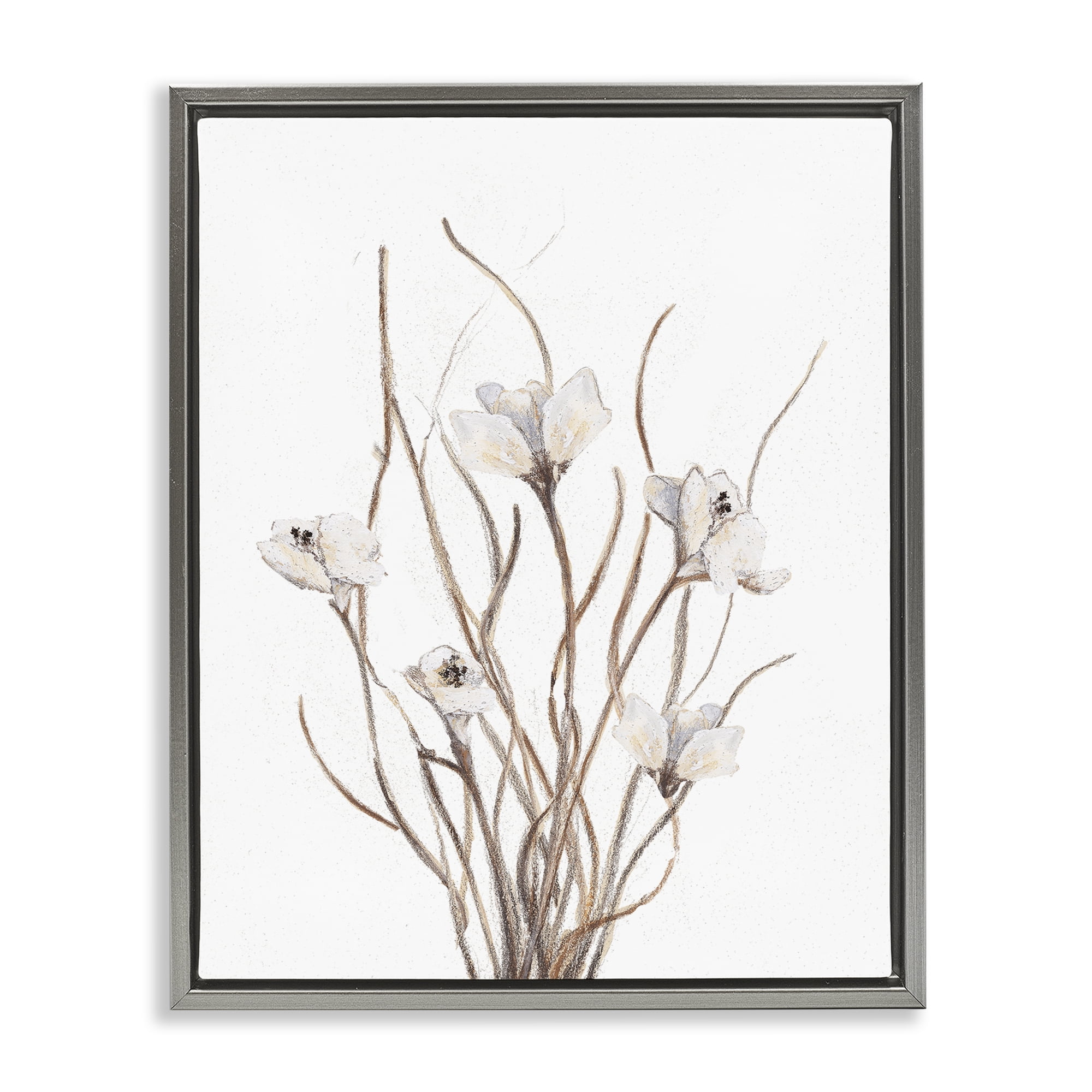Stupell Industries Curly Floral Branches Gray Framed Floater Canvas Wall Art, design by Lanie Loreth