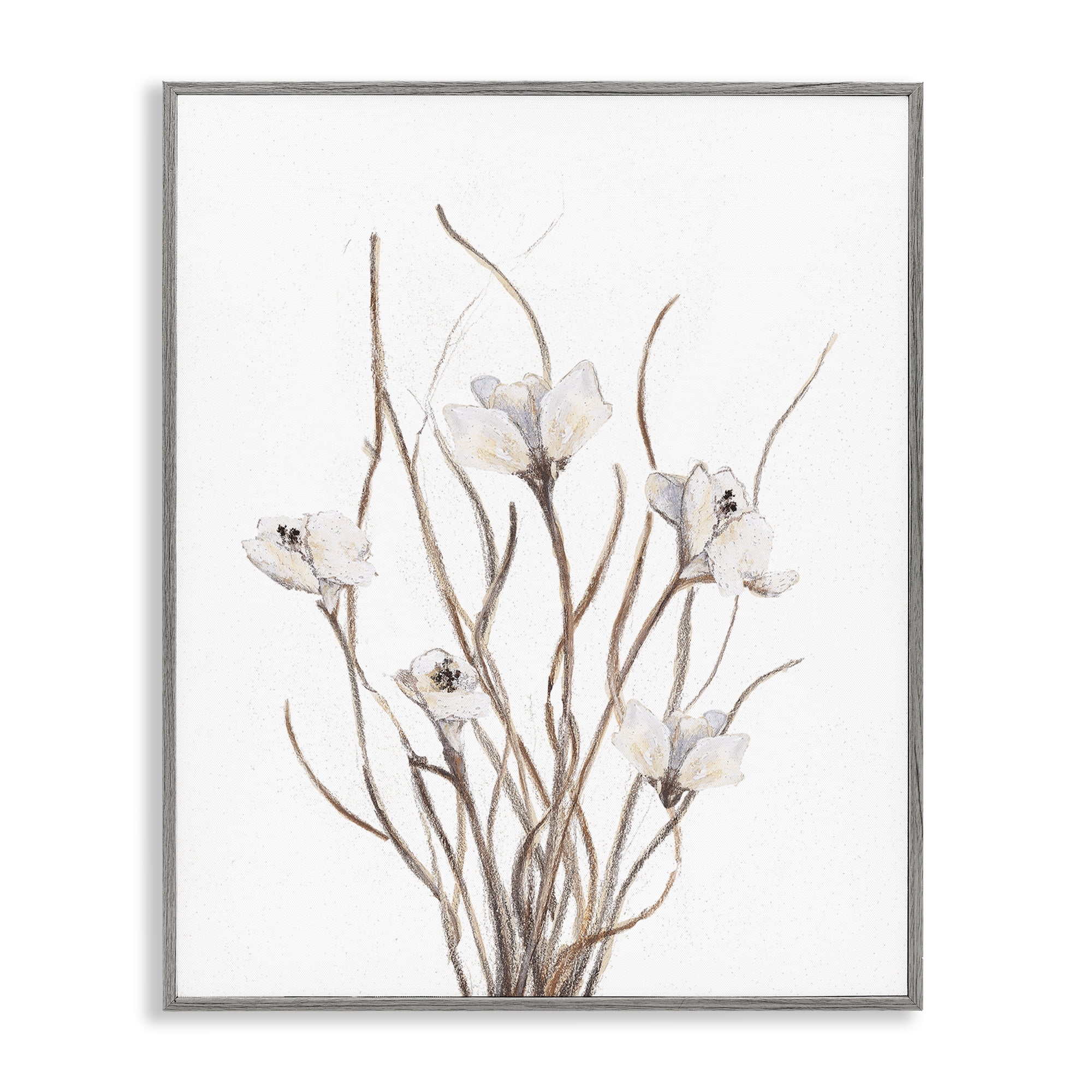 Stupell Industries Curly Floral Branches Gray Framed Giclee Art, design by Lanie Loreth