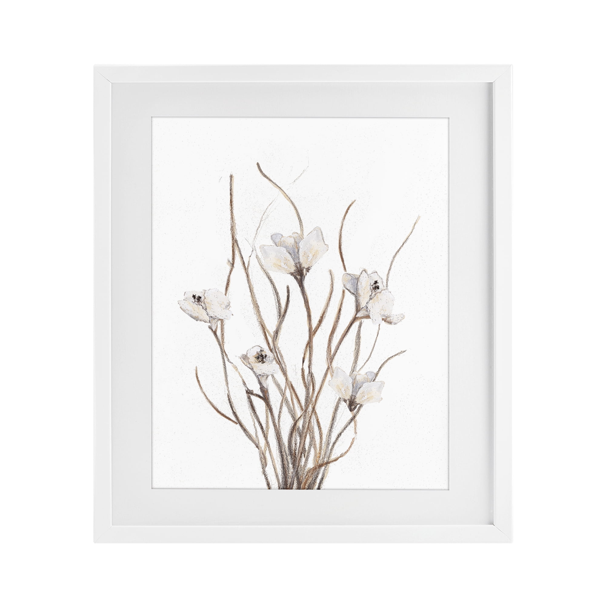 Stupell Industries Curly Floral Branches White Framed Print Under Glass, design by Lanie Loreth