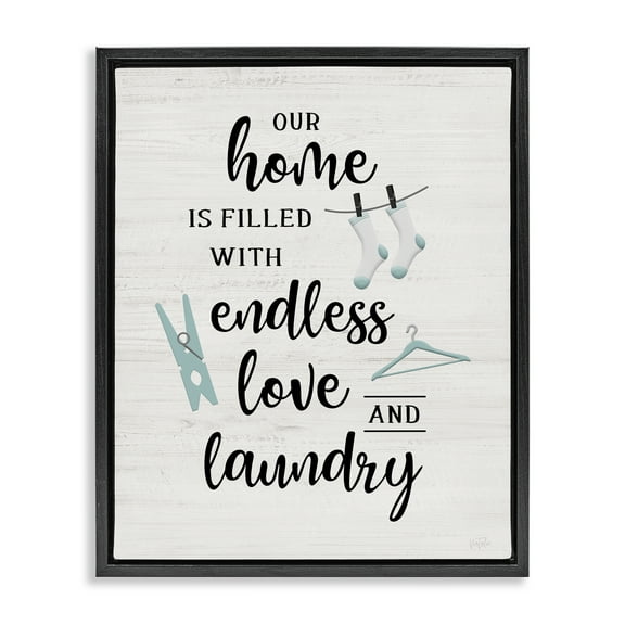 Stupell Industries Cursive Love & Laundry Bath & Laundry Painting Black Floater Framed Canvas Art Print Wall Art, 17 x 21