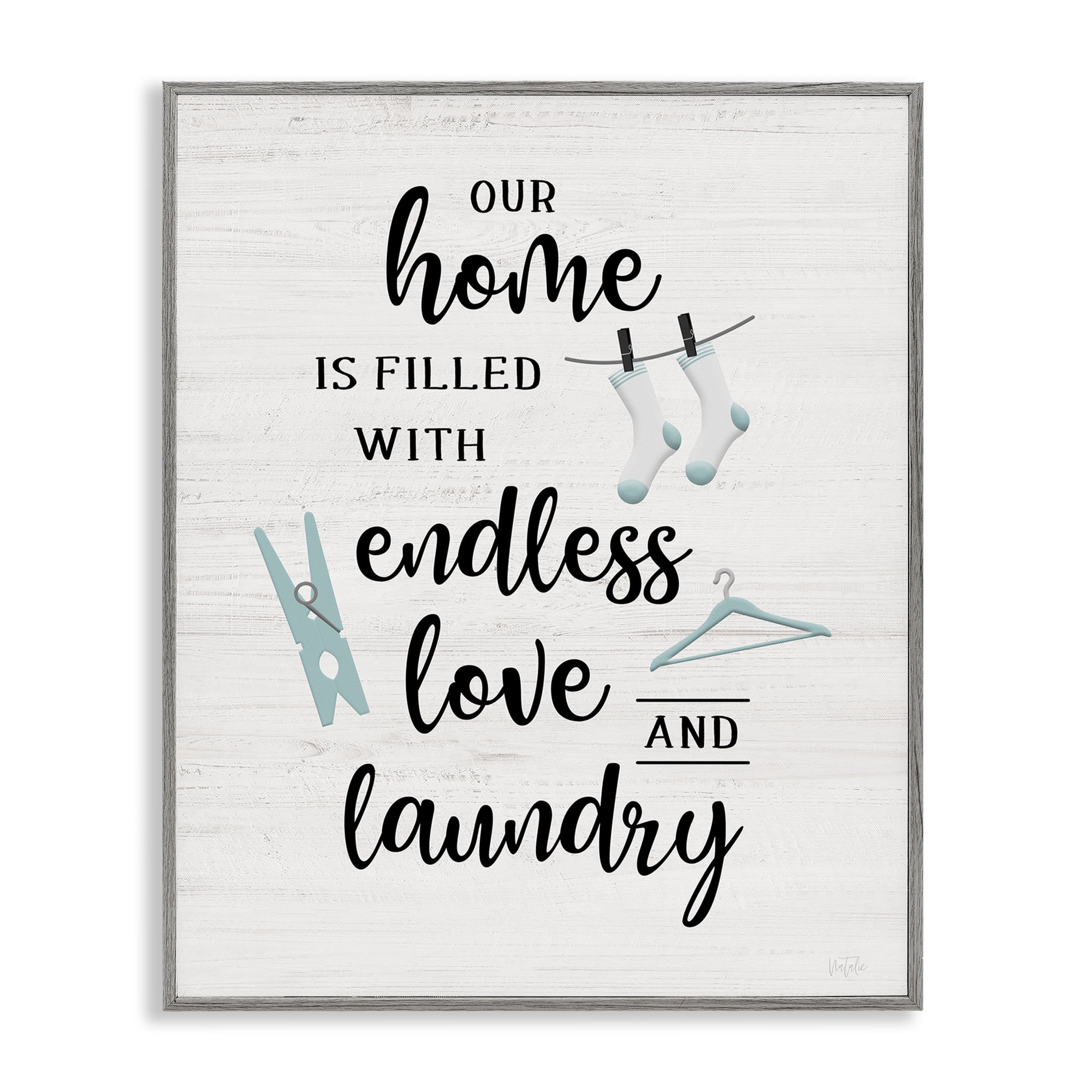 Stupell Industries Cursive Love & Laundry Bath & Laundry Painting Gray Framed Art Print Wall Art, 16 x 20