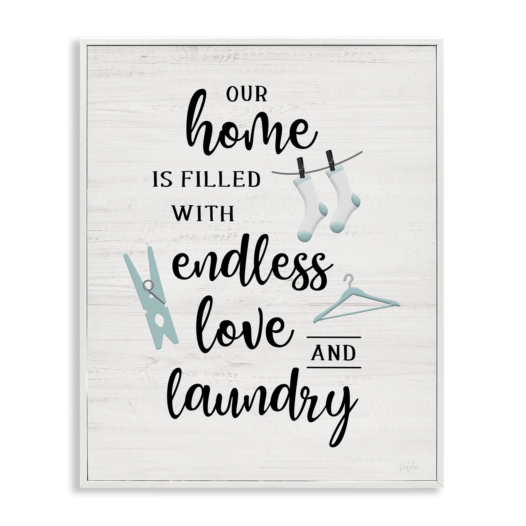 Stupell Industries Cursive Love & Laundry Bath & Laundry Painting White Framed Art Print Wall Art, 24 x 30