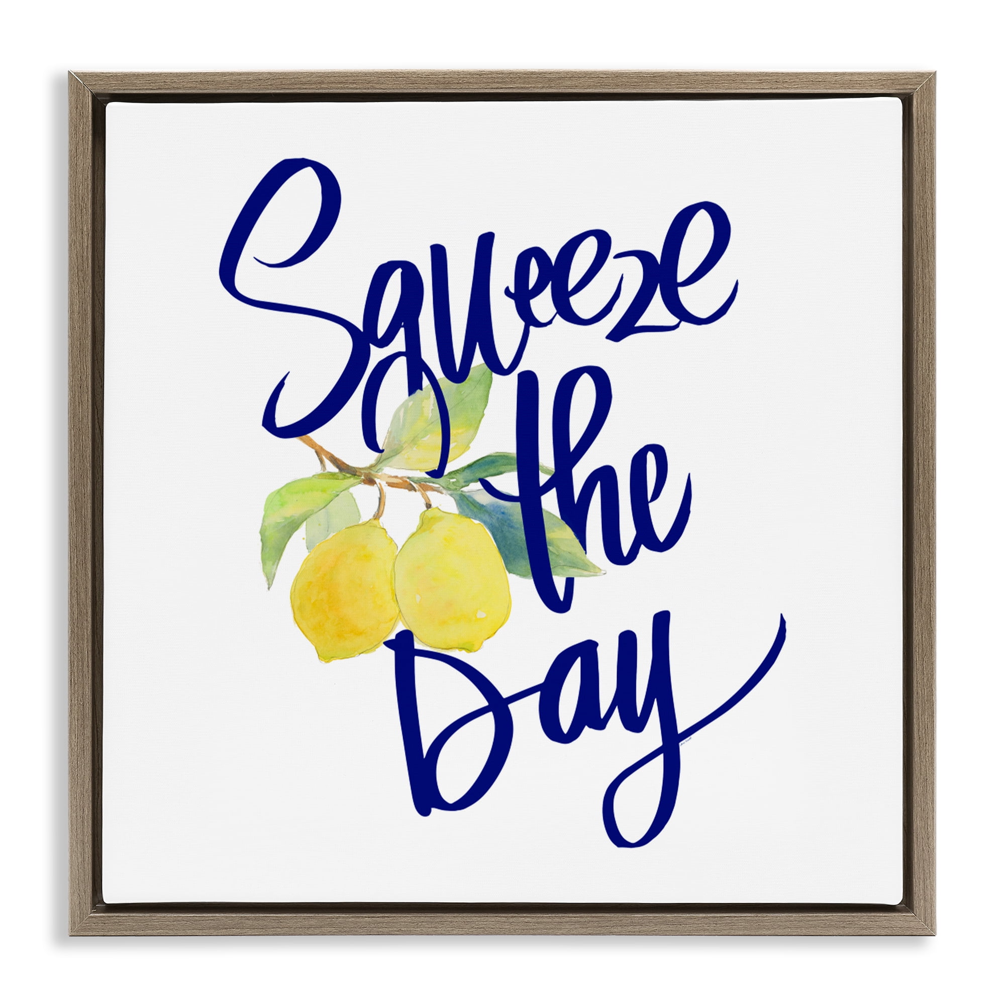 Stupell Industries Cursive Squeeze The Day Brown Framed Floater Canvas Wall Art, design by Lanie Loreth