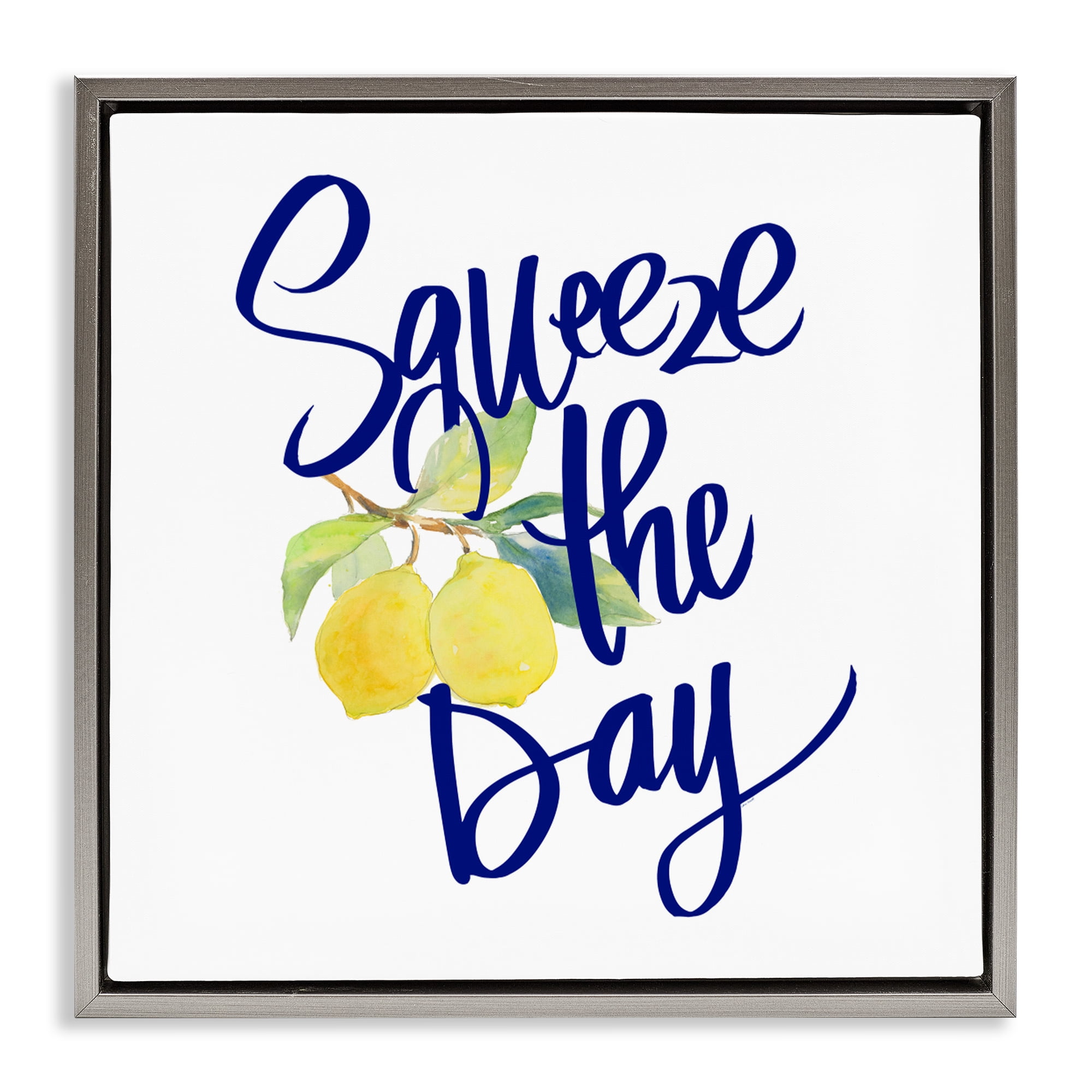 Stupell Industries Cursive Squeeze The Day Gray Framed Floater Canvas Wall Art, design by Lanie Loreth