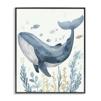 Stupell Industries Curved Blue Whale Animals Painting Black Framed Art Print Wall Art, 11 x 14