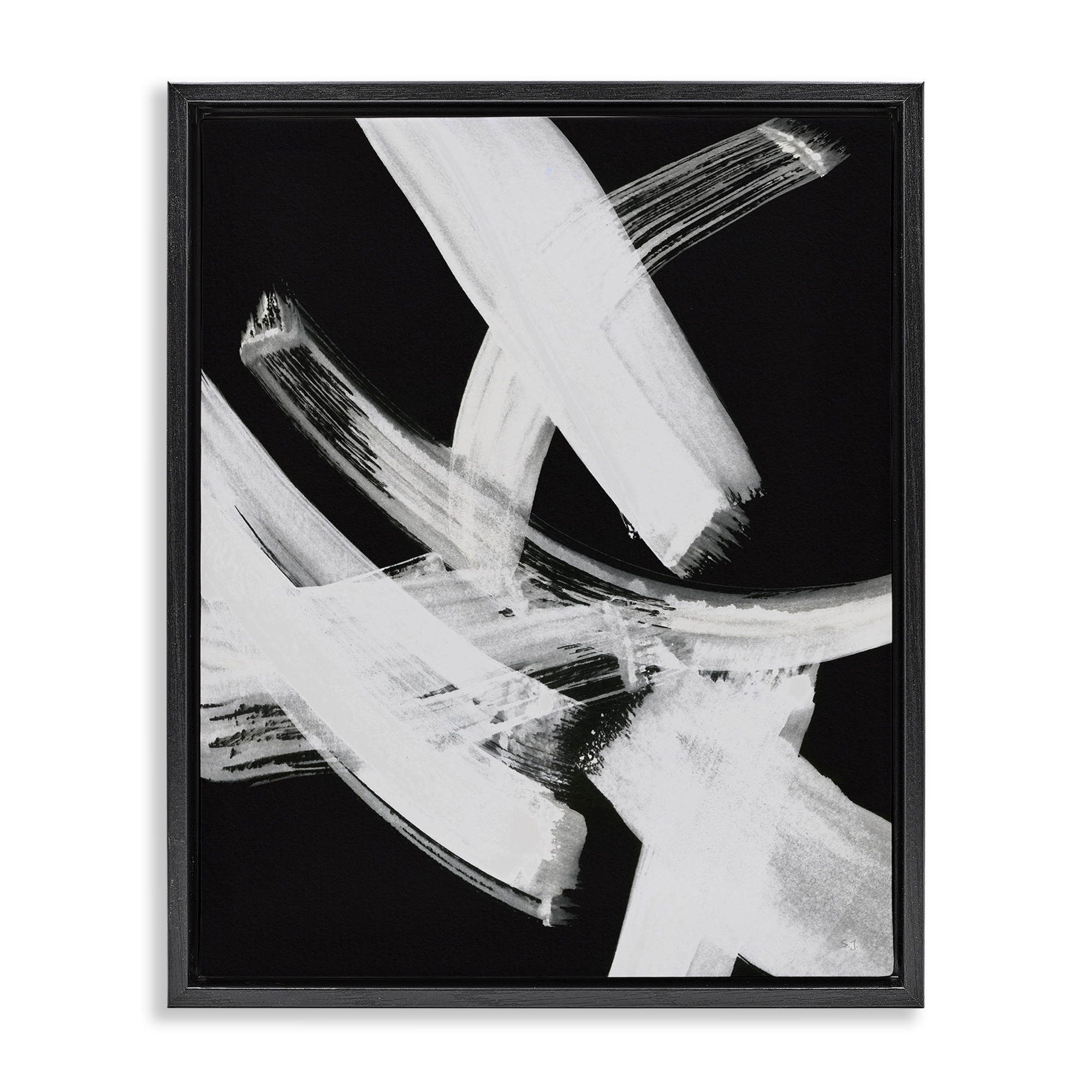 Stupell Industries Curved Chaotic Brushstrokes Abstract Painting Black Floater Framed Canvas Art Print Wall Art, 17 x 21