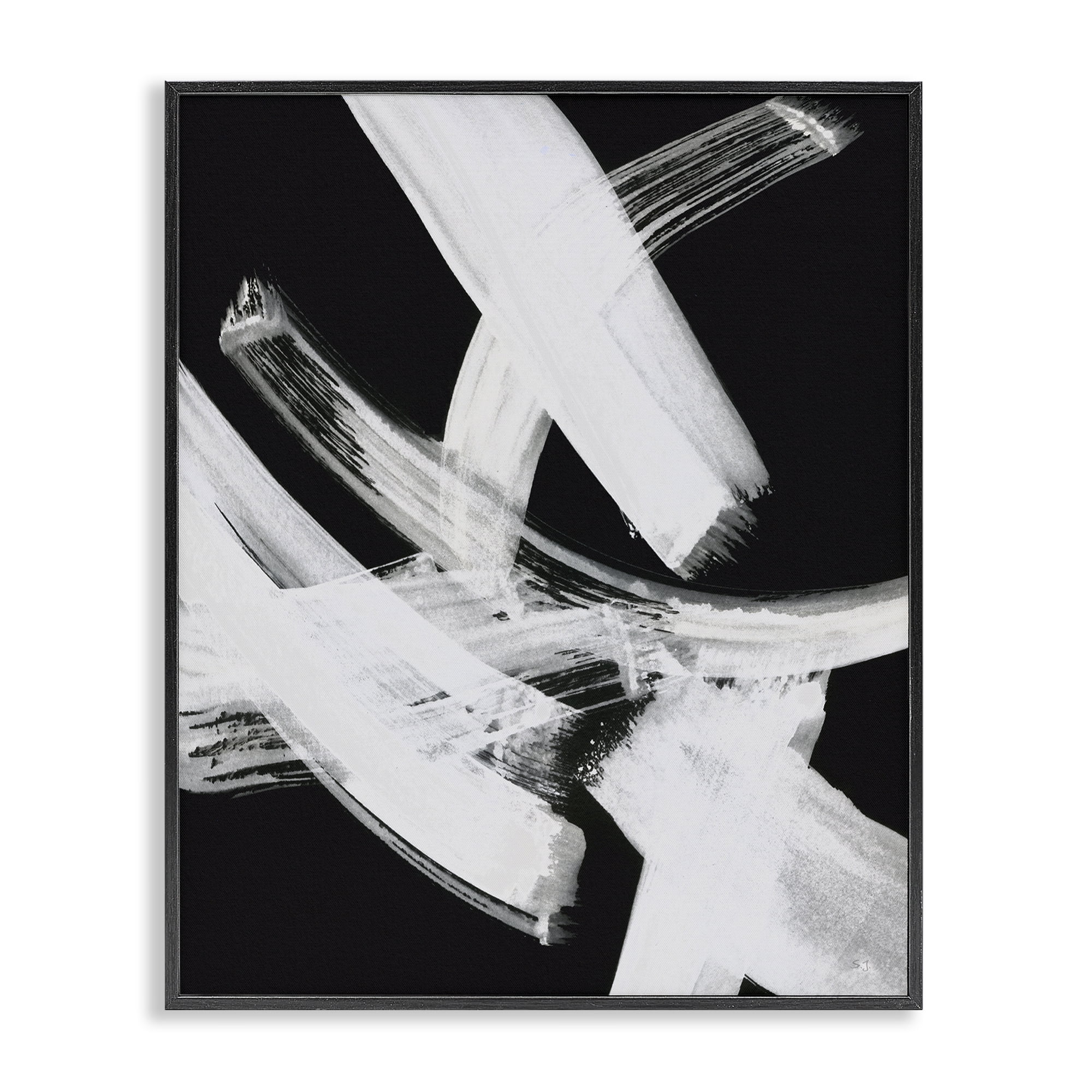 Stupell Industries Curved Chaotic Brushstrokes Abstract Painting Black Framed Art Print Wall Art, 11 x 14