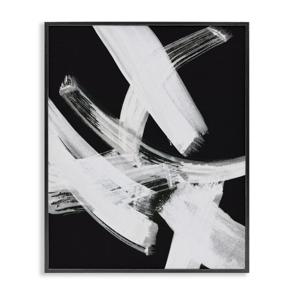 Stupell Industries Curved Chaotic Brushstrokes Abstract Painting Black Framed Art Print Wall Art, 24 x 30