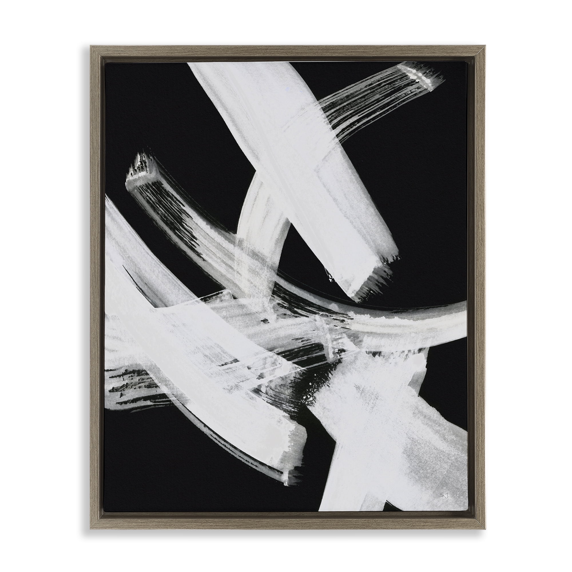 Stupell Industries Curved Chaotic Brushstrokes Abstract Painting Brown Floater Framed Canvas Art Print Wall Art, 25 x 31