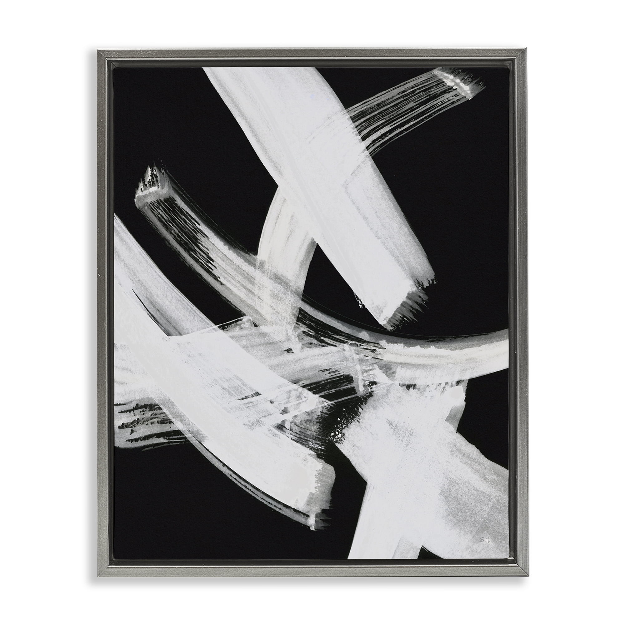 Stupell Industries Curved Chaotic Brushstrokes Abstract Painting Gray Floater Framed Canvas Art Print Wall Art, 17 x 21