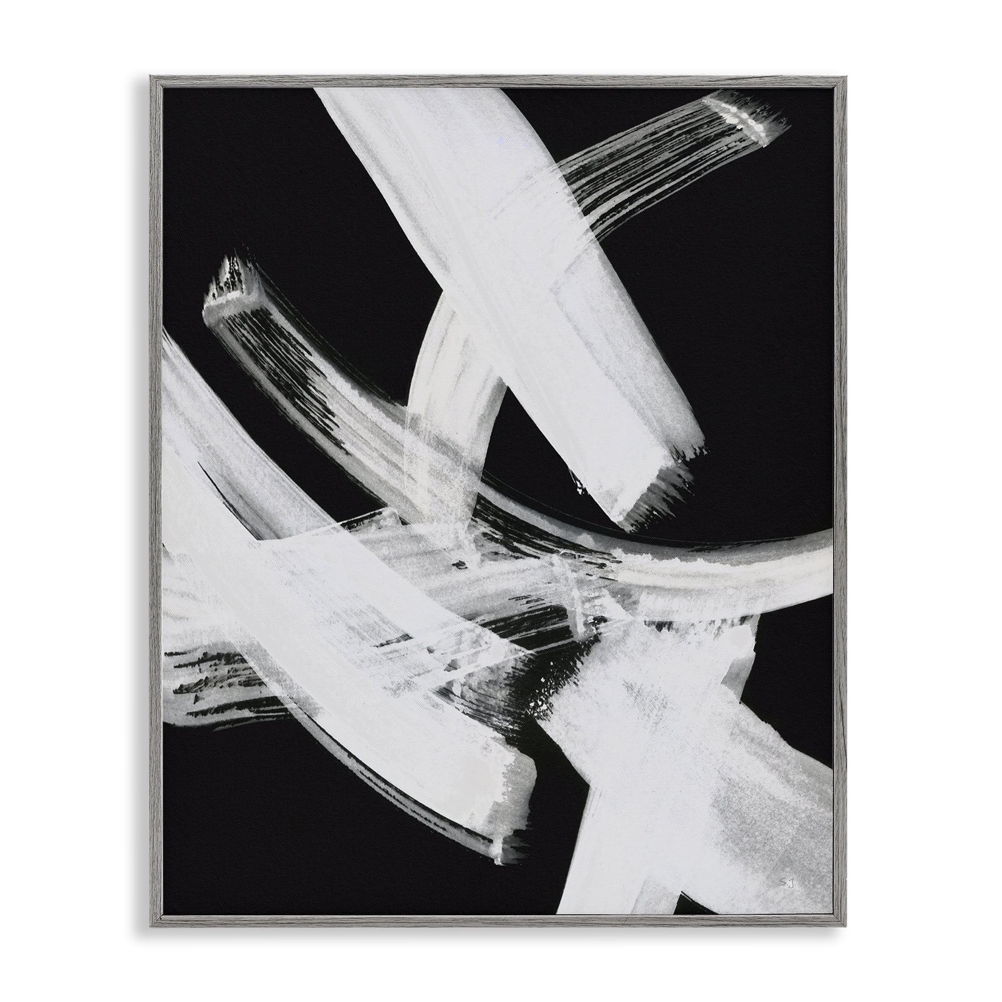 Stupell Industries Curved Chaotic Brushstrokes Abstract Painting Gray Framed Art Print Wall Art, 11 x 14