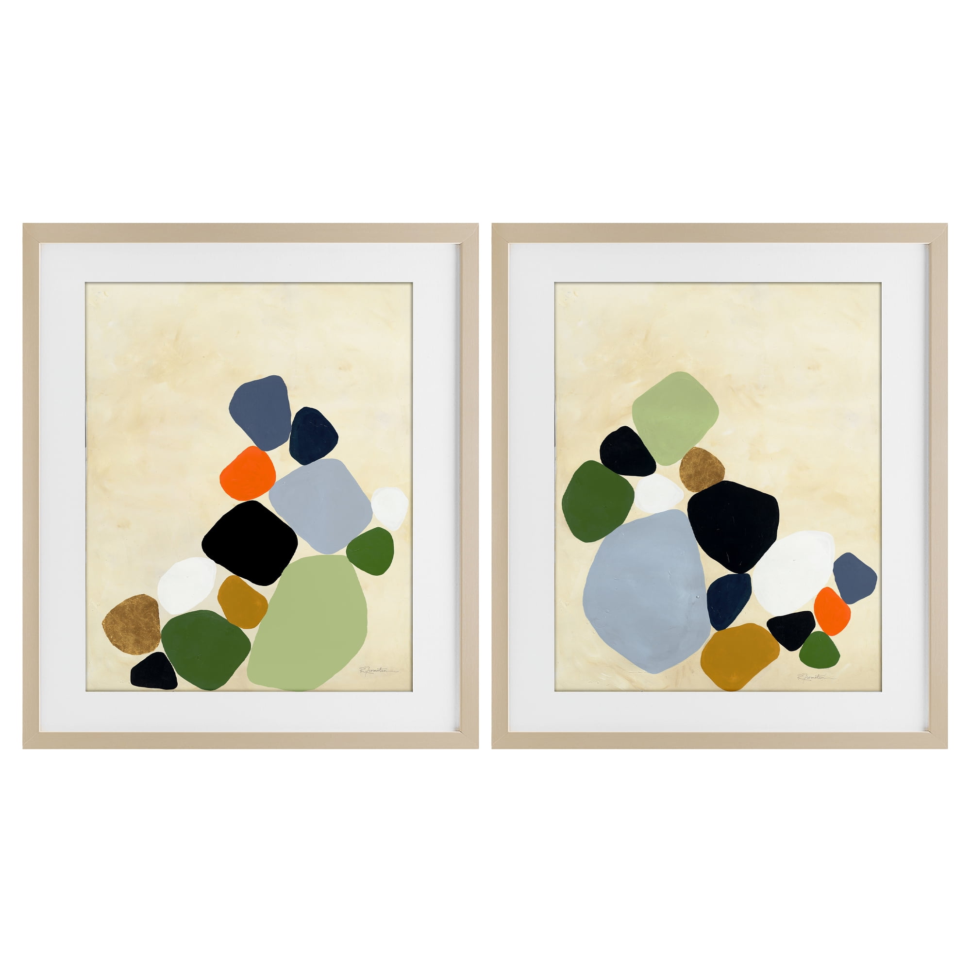 Stupell Industries Curved Clusters of Pebbles 2 Piece Birch Framed Print Under Glass Set, design by Ruth Fromstein