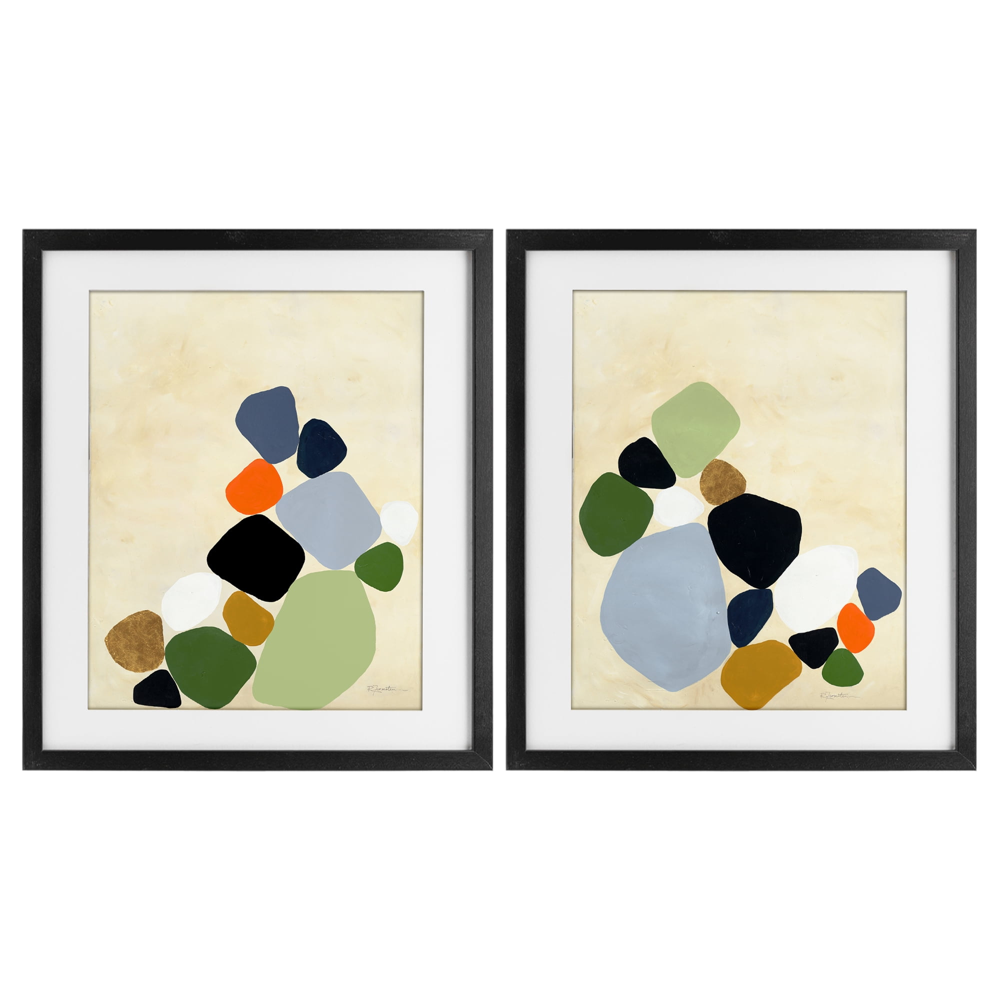 Stupell Industries Curved Clusters of Pebbles 2 Piece Black Framed Print Under Glass Set, design by Ruth Fromstein