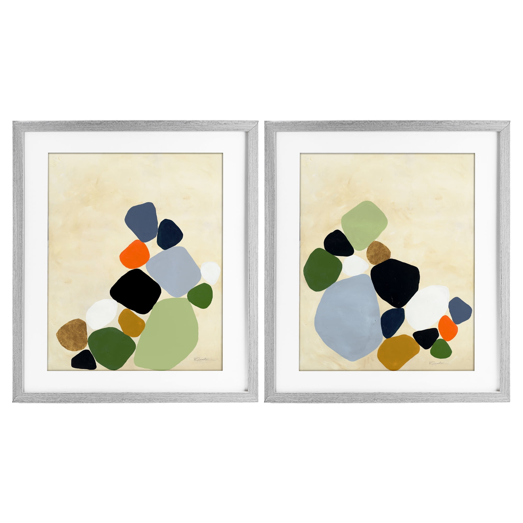 Stupell Industries Curved Clusters of Pebbles 2 Piece Gray Framed Print Under Glass Set, design by Ruth Fromstein