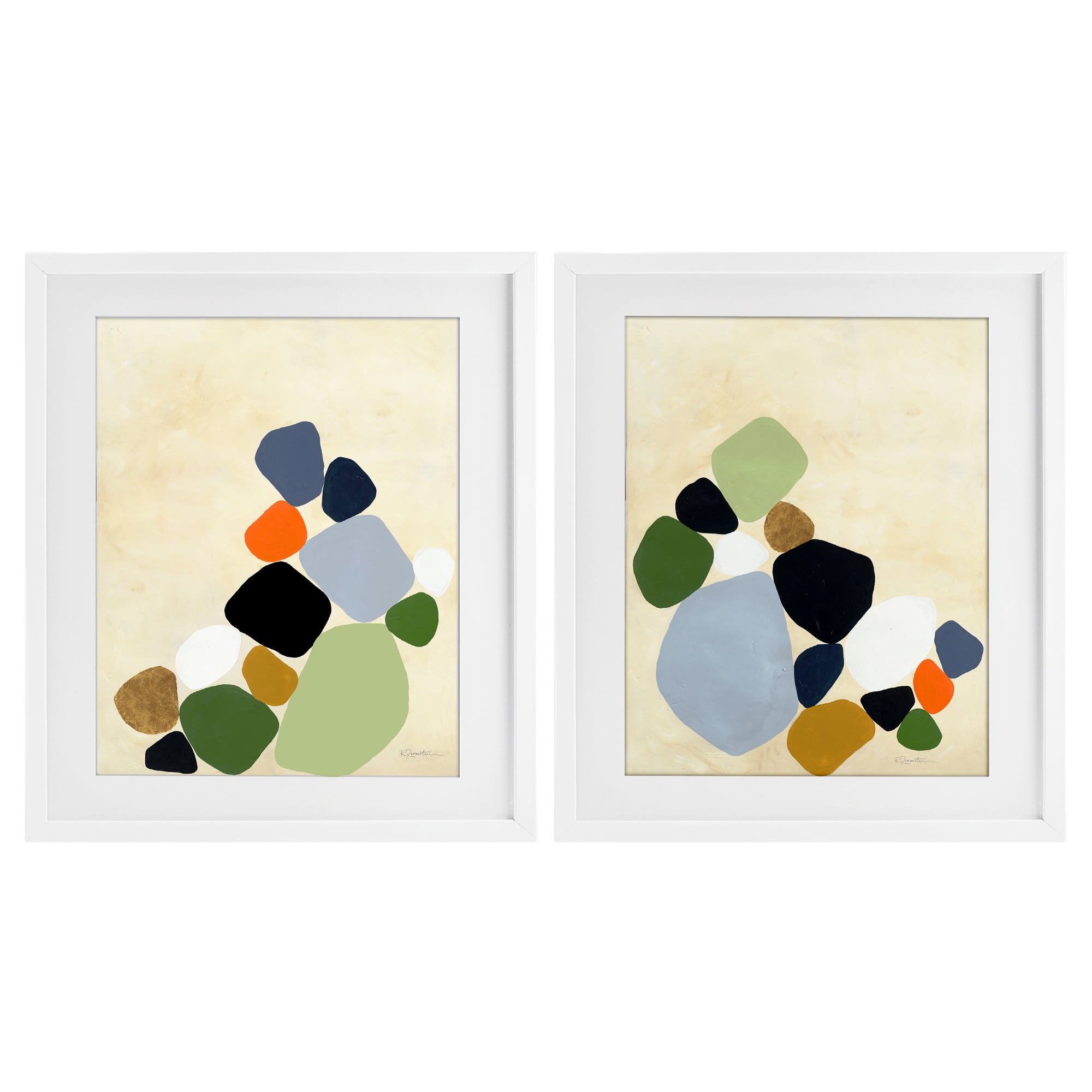 Stupell Industries Curved Clusters of Pebbles 2 Piece White Framed Print Under Glass Set, design by Ruth Fromstein