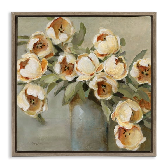 Stupell Industries Curved Flowers in Vase Floral Painting Brown Floater Framed Canvas Art Print Wall Art, 18 x 18