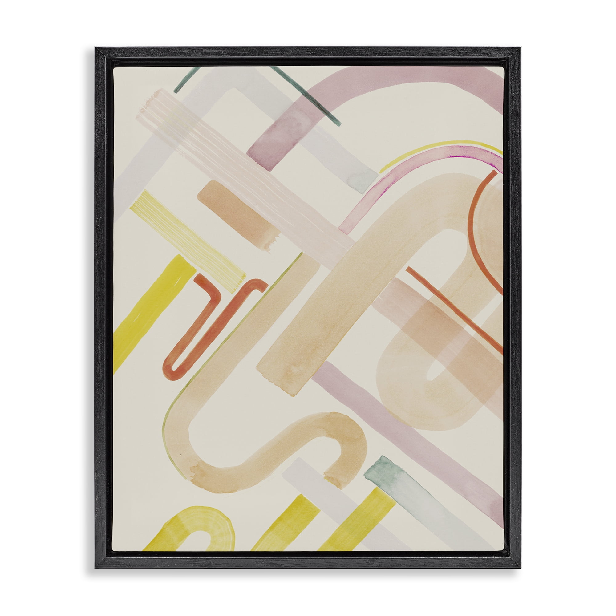 Stupell Industries Curved Forms Collage Abstract Painting Black Floater Framed Canvas Art Print Wall Art, 25 x 31