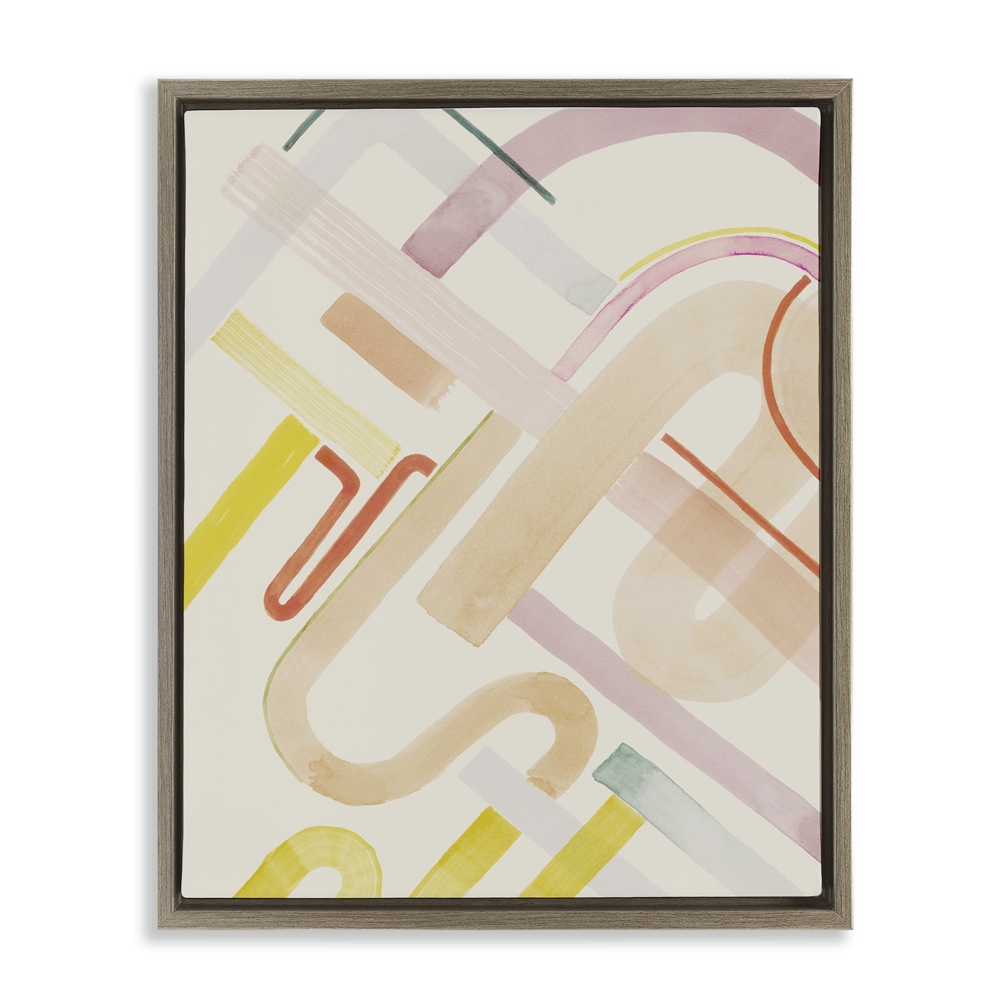 Stupell Industries Curved Forms Collage Abstract Painting Brown Floater Framed Canvas Art Print Wall Art, 25 x 31