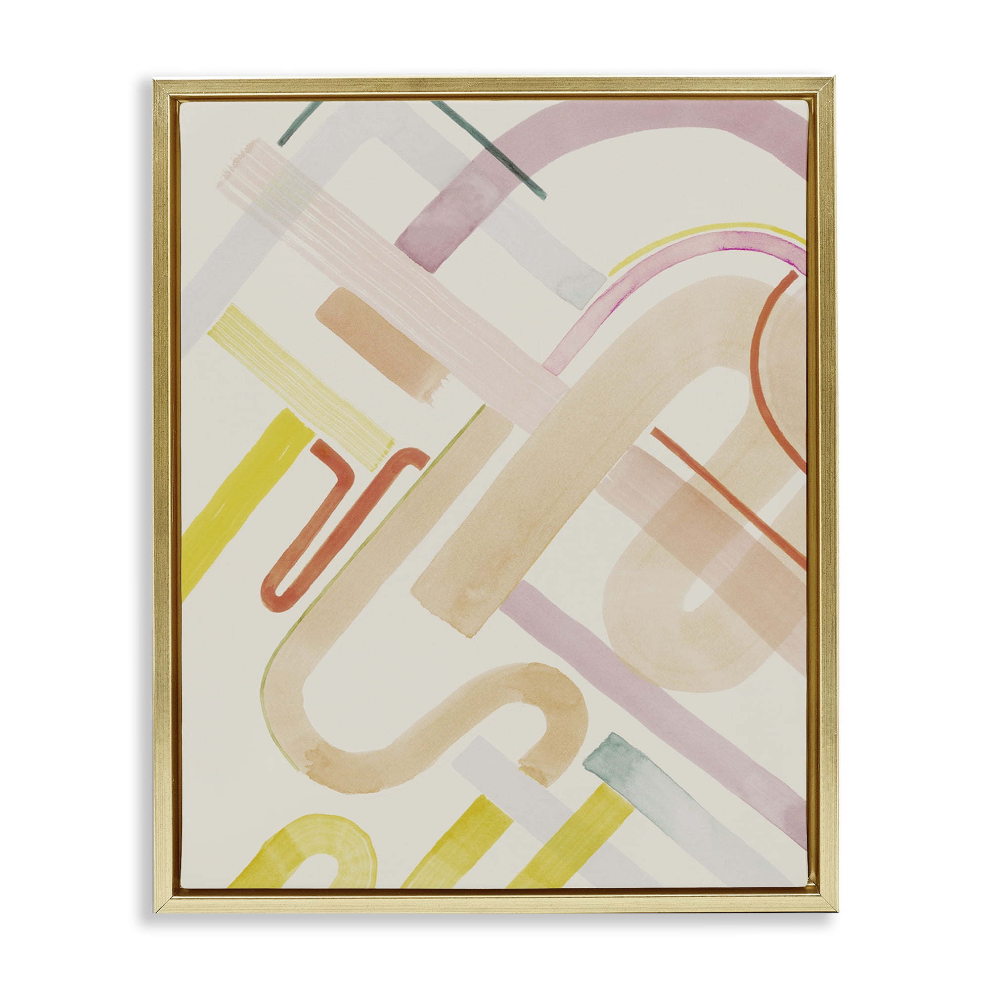 Stupell Industries Curved Forms Collage Abstract Painting Gold Floater Framed Canvas Art Print Wall Art, 17 x 21