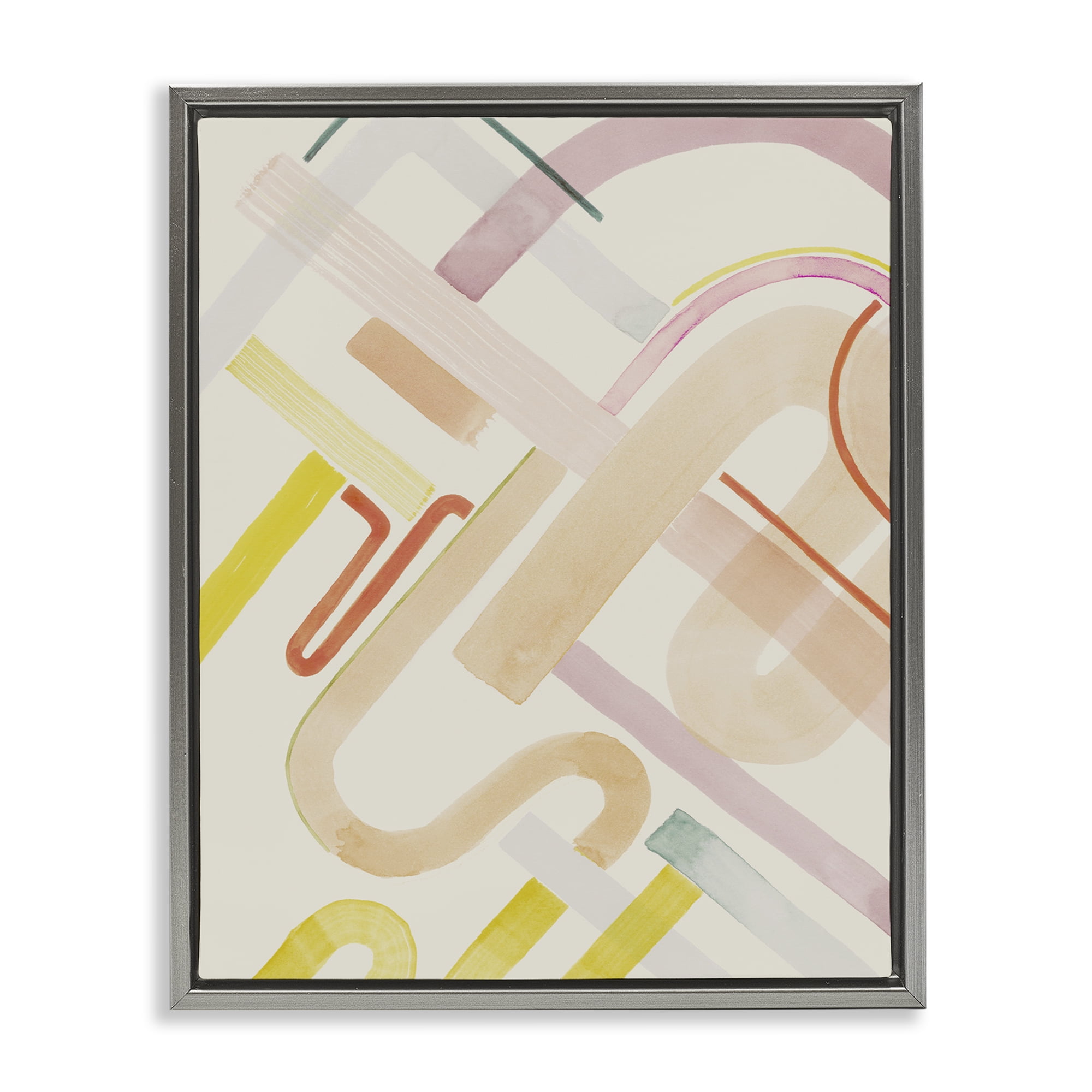 Stupell Industries Curved Forms Collage Abstract Painting Gray Floater Framed Canvas Art Print Wall Art, 17 x 21