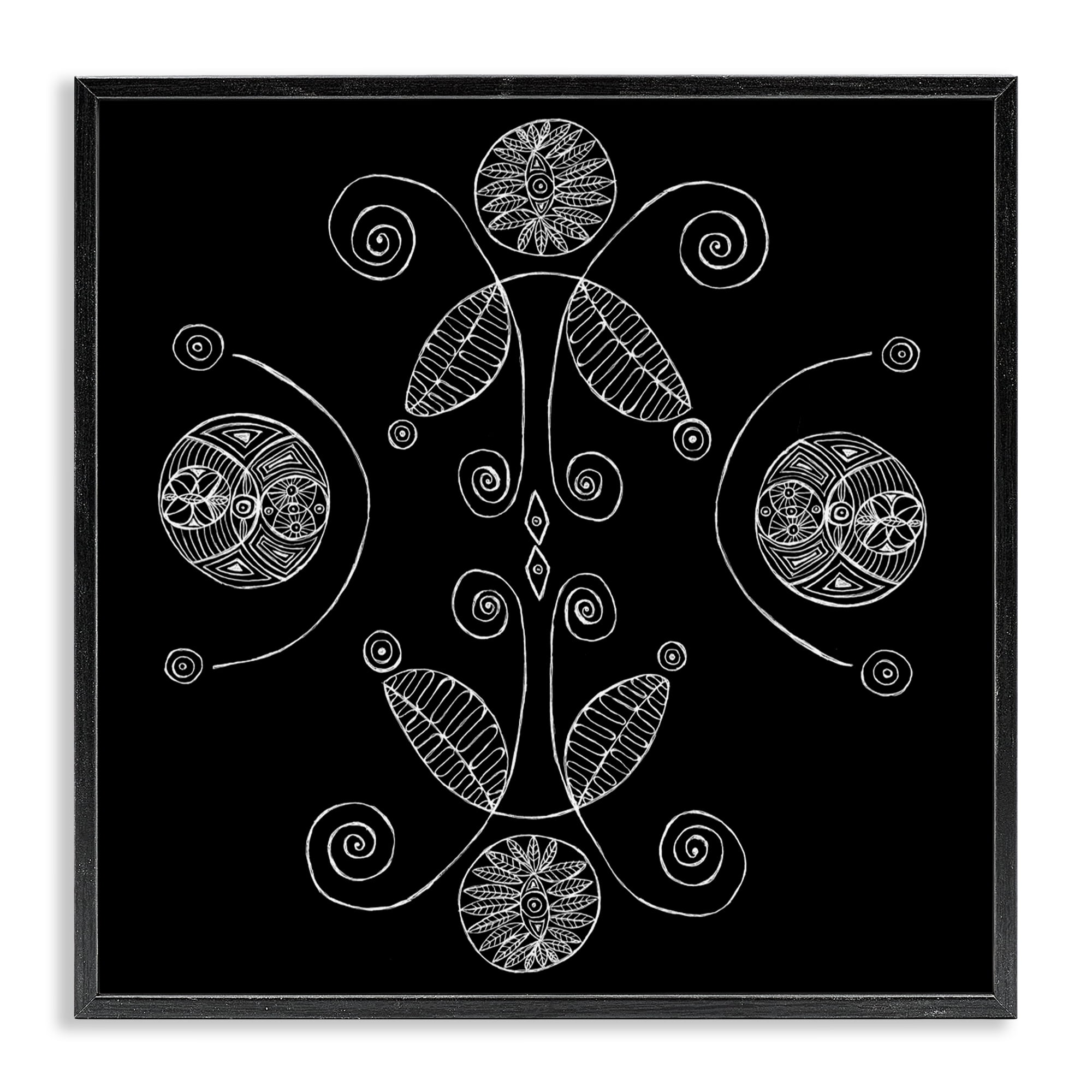 Stupell Industries Curved Fractals & Leaves Black Framed Giclee Art, design by El Perkin