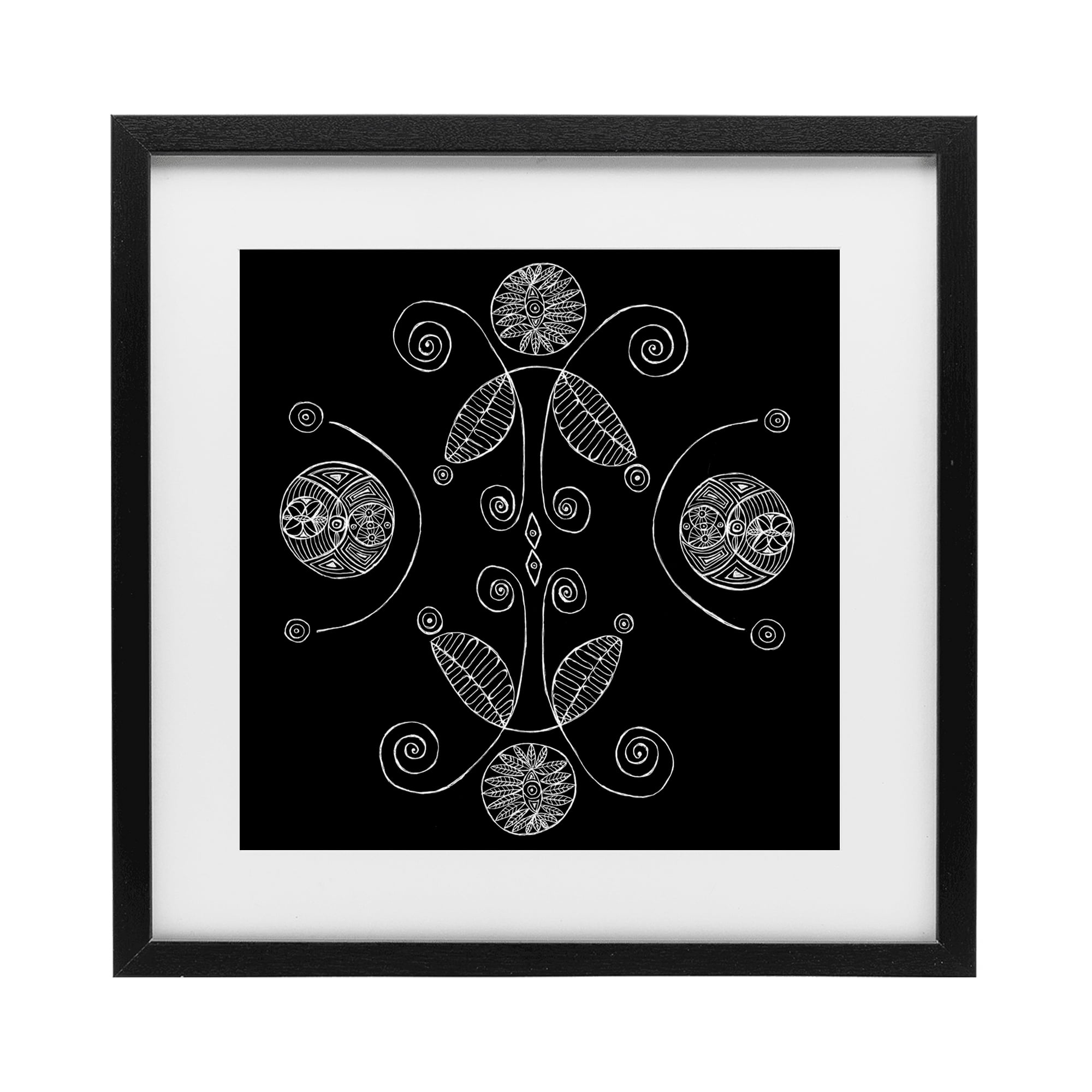 Stupell Industries Curved Fractals & Leaves Black Framed Print Under Glass, design by El Perkin