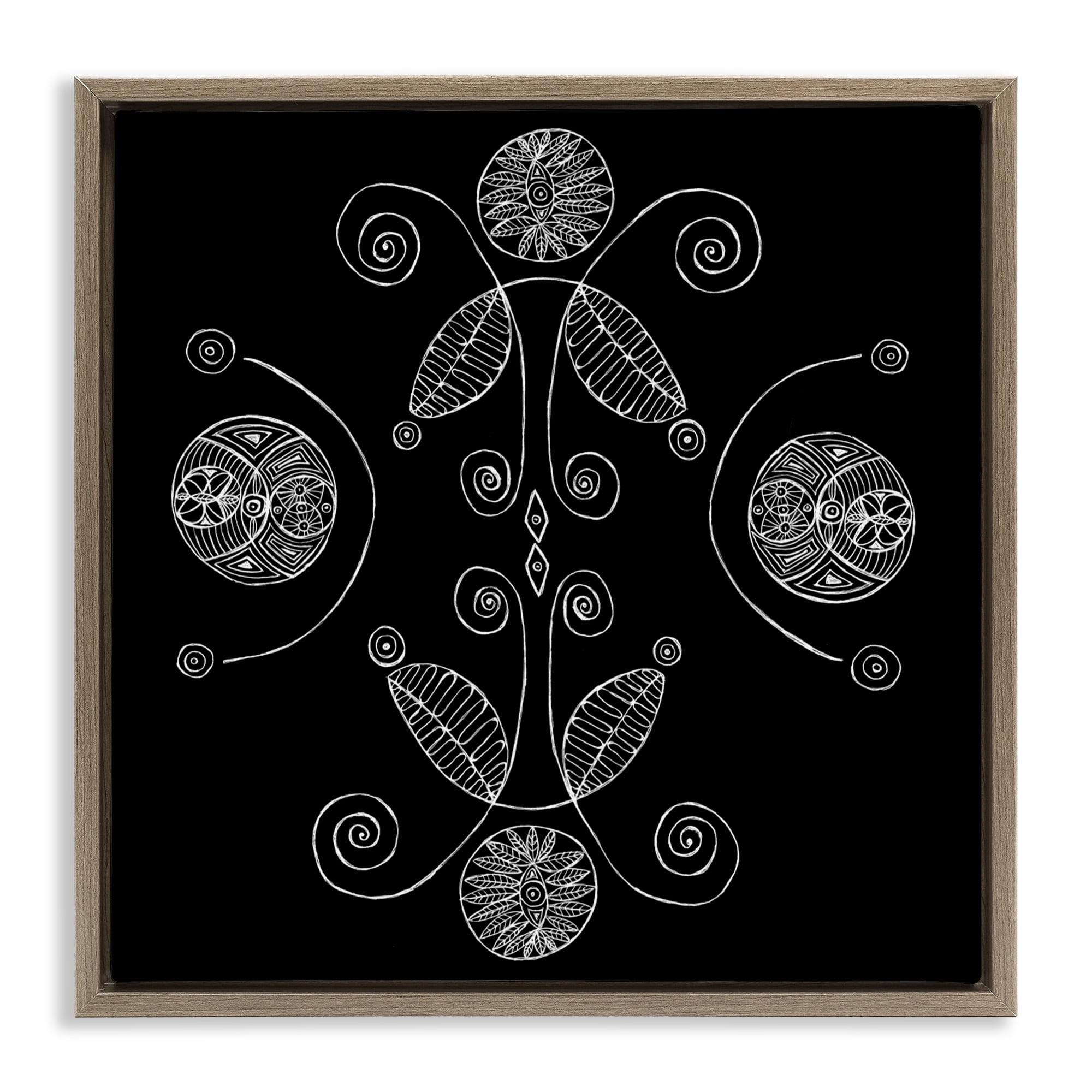 Stupell Industries Curved Fractals & Leaves Brown Framed Floater Canvas Wall Art, design by El Perkin