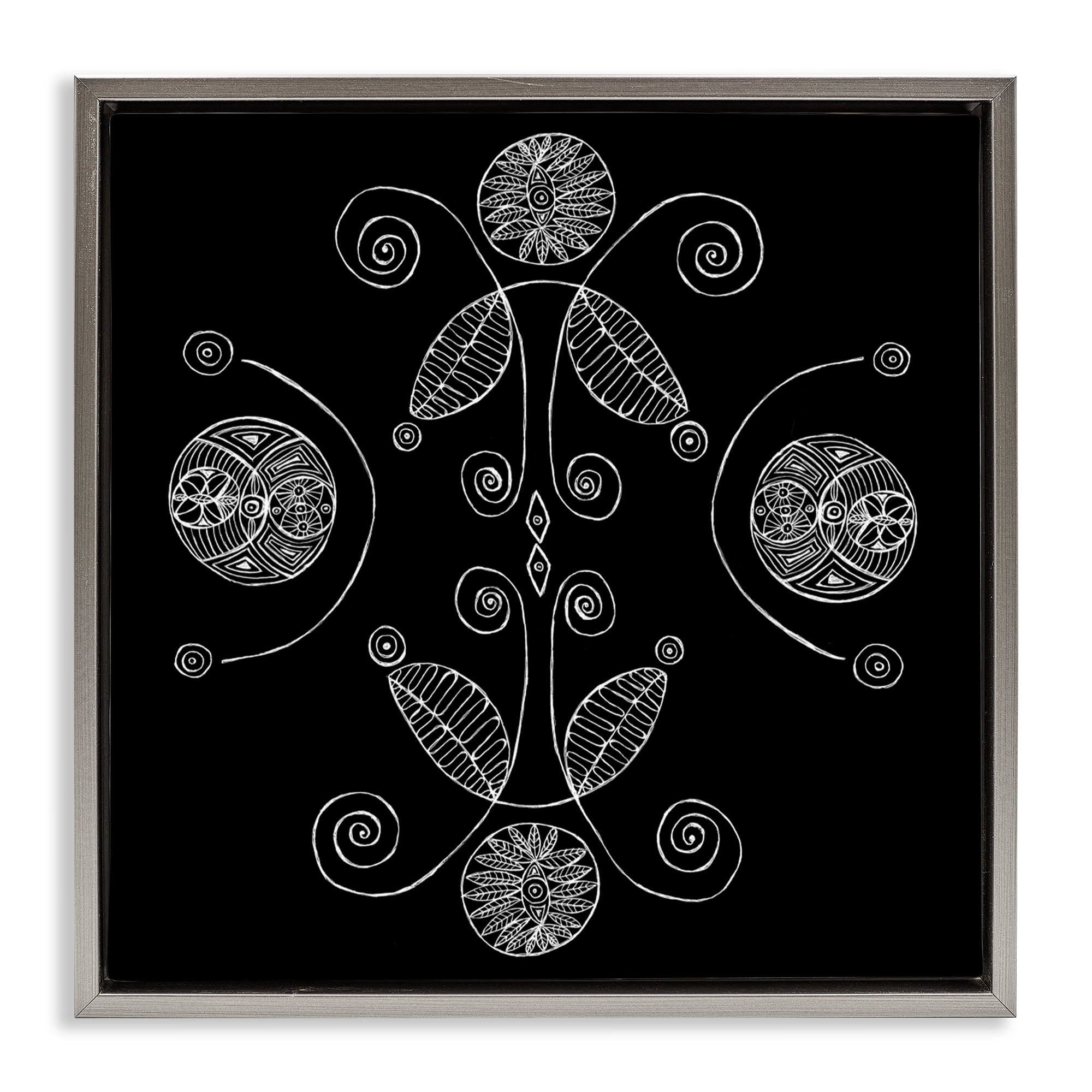 Stupell Industries Curved Fractals & Leaves Gray Framed Floater Canvas Wall Art, design by El Perkin