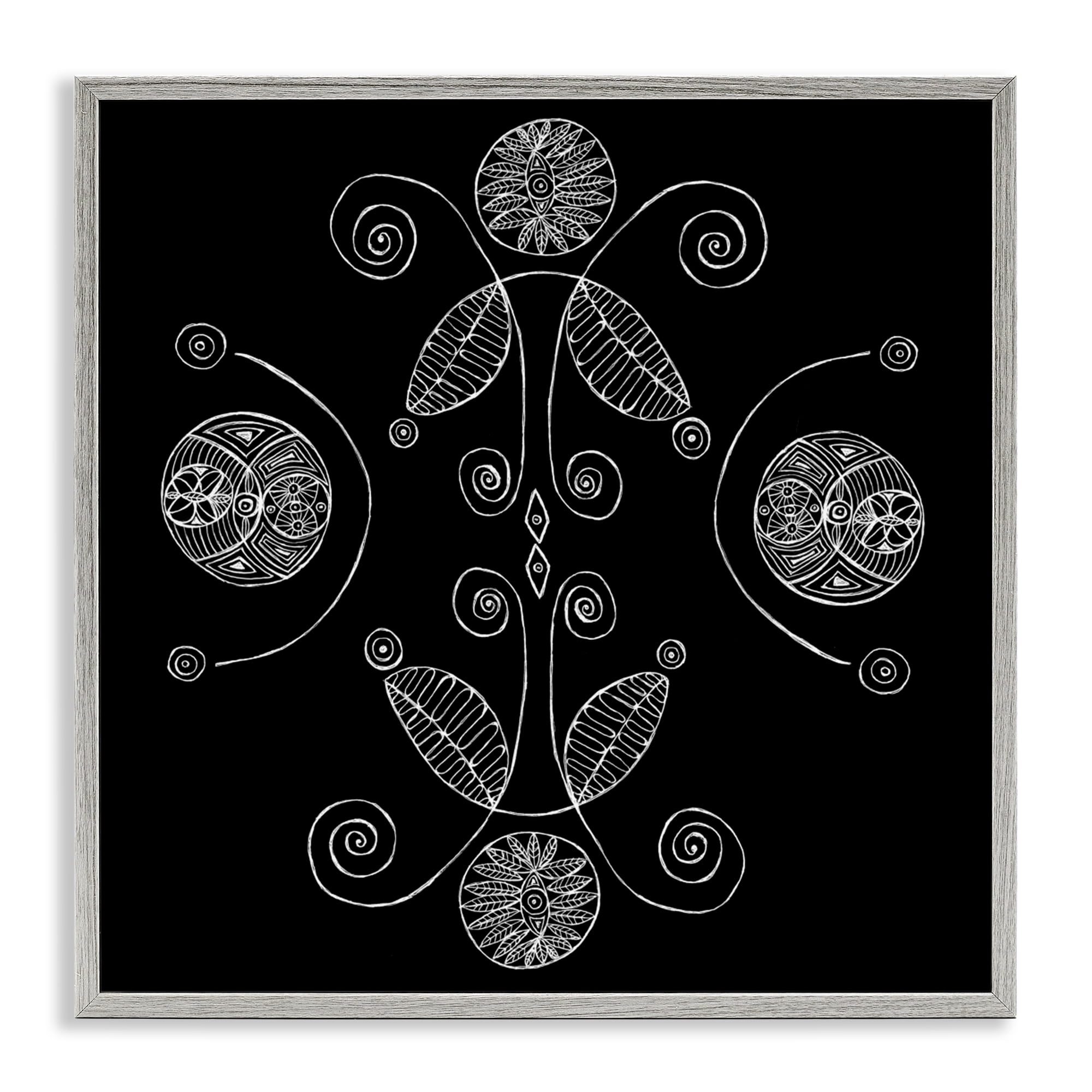 Stupell Industries Curved Fractals & Leaves Gray Framed Giclee Art, design by El Perkin