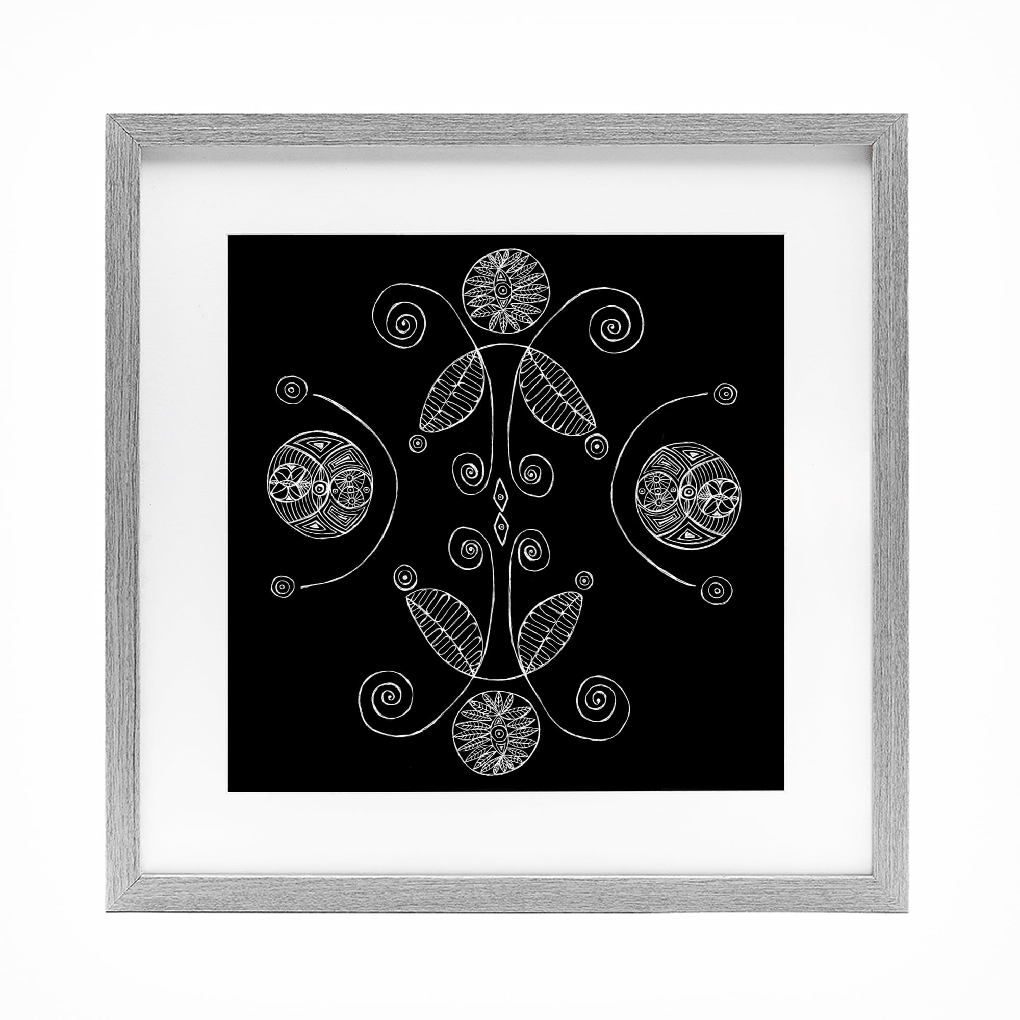 Stupell Industries Curved Fractals & Leaves Gray Framed Print Under Glass, design by El Perkin