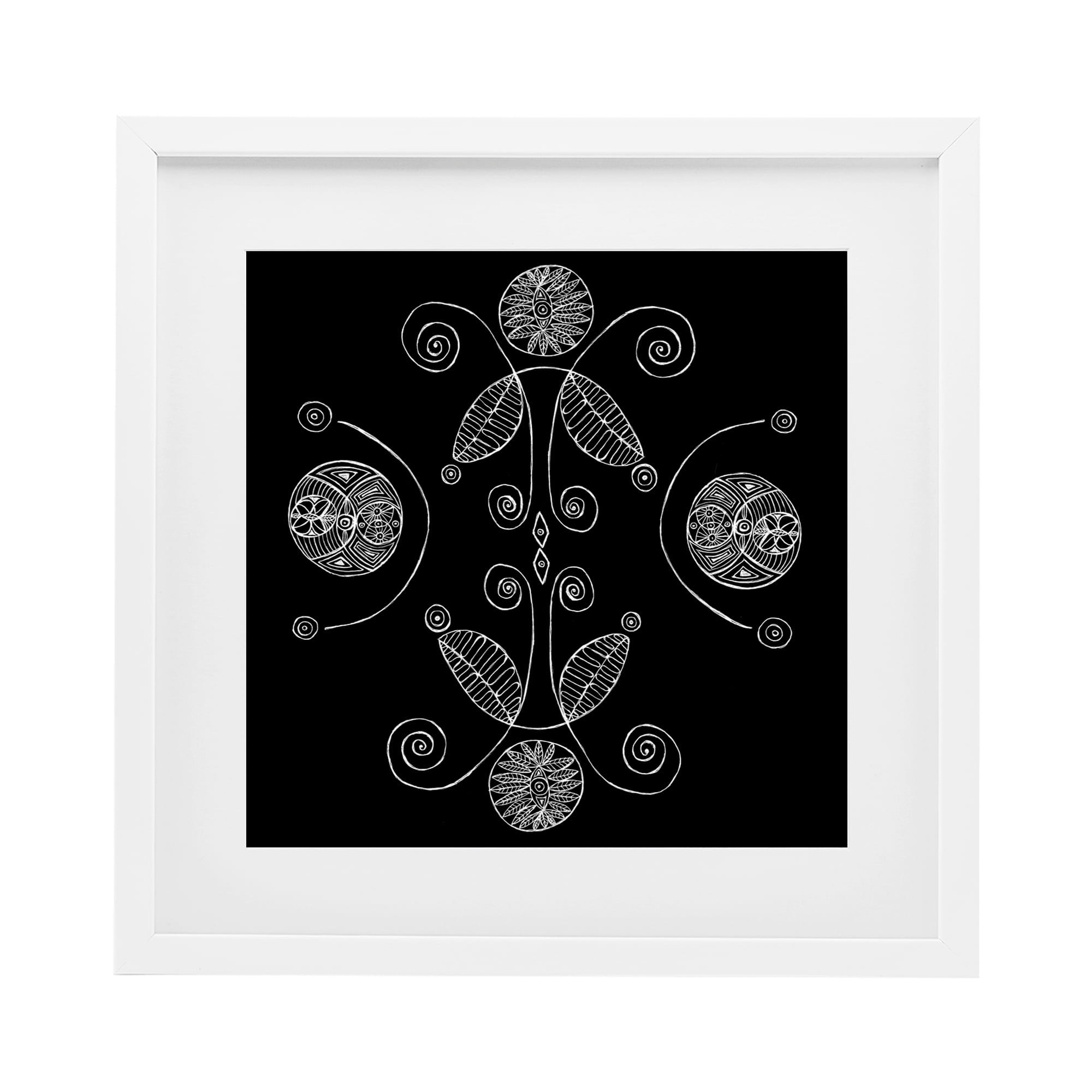 Stupell Industries Curved Fractals & Leaves White Framed Print Under Glass, design by El Perkin