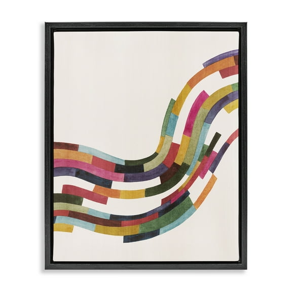 Stupell Industries Curved Geometric Wave Abstract Painting Black Floater Framed Canvas Art Print Wall Art, 17 x 21
