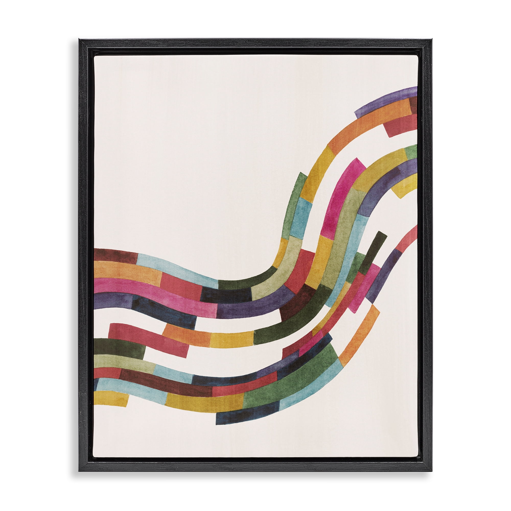 Stupell Industries Curved Geometric Wave Abstract Painting Black Floater Framed Canvas Art Print Wall Art, 25 x 31