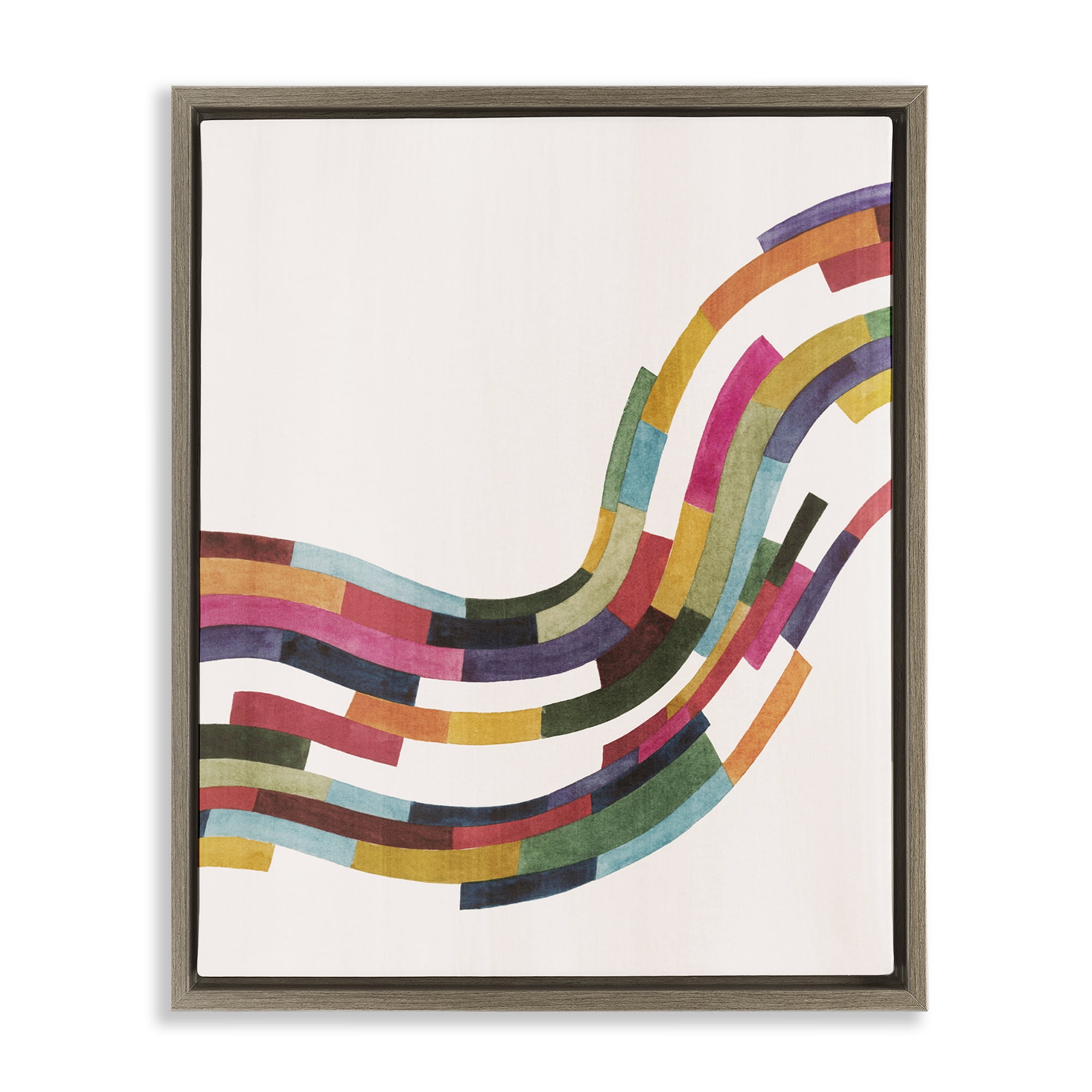Stupell Industries Curved Geometric Wave Abstract Painting Brown Floater Framed Canvas Art Print Wall Art, 25 x 31