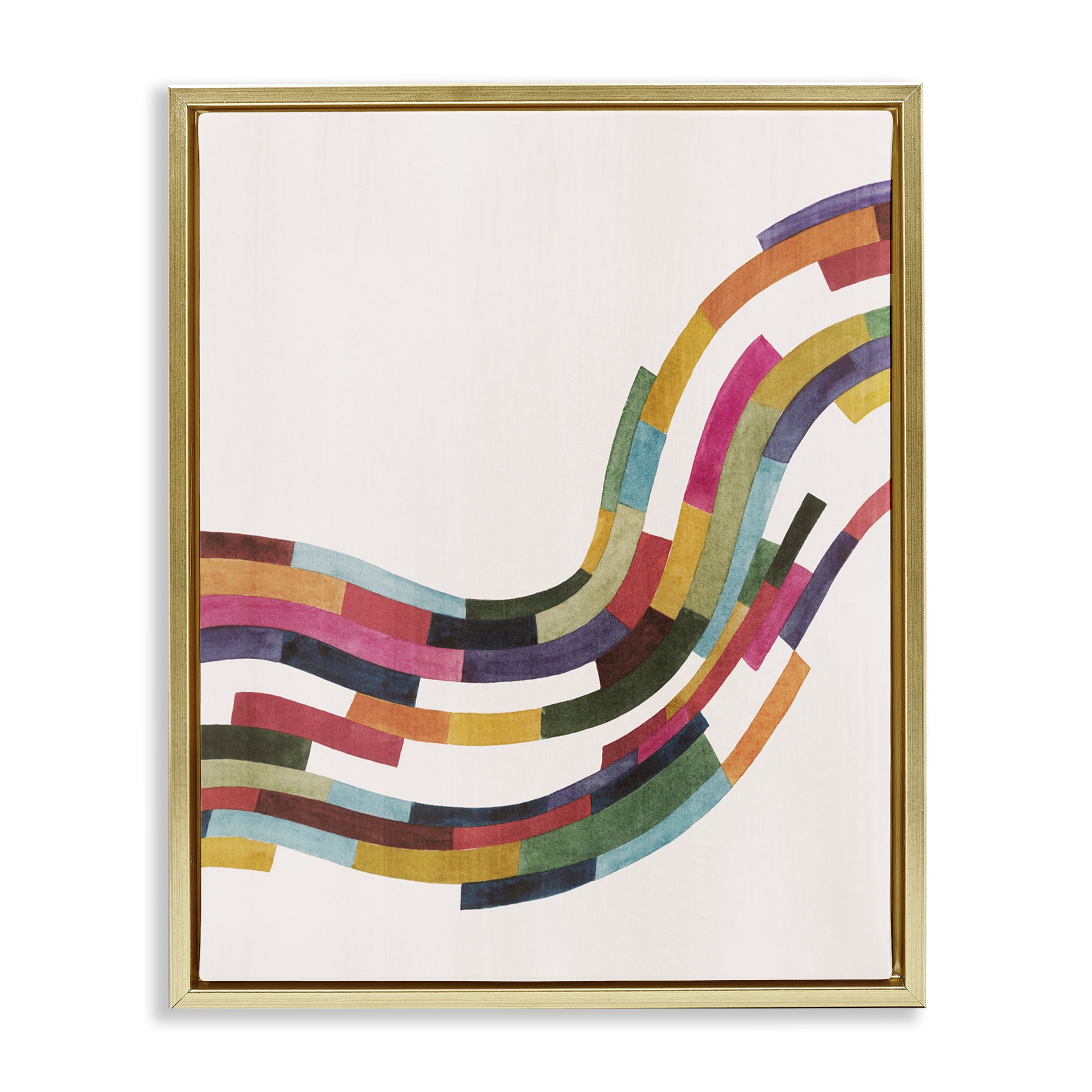 Stupell Industries Curved Geometric Wave Abstract Painting Gold Floater Framed Canvas Art Print Wall Art, 25 x 31