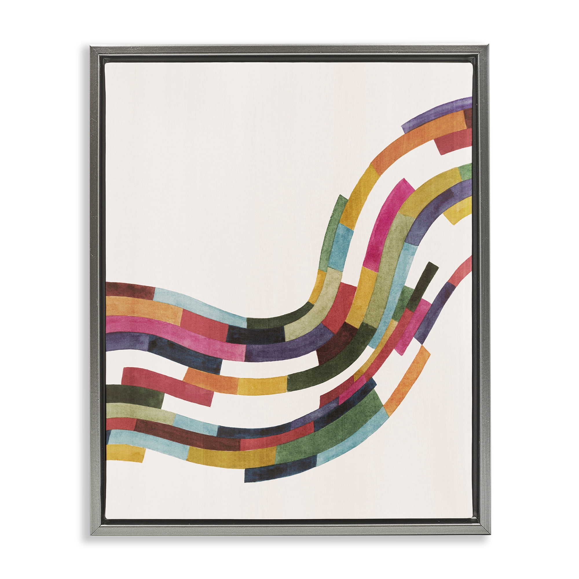 Stupell Industries Curved Geometric Wave Abstract Painting Gray Floater Framed Canvas Art Print Wall Art, 17 x 21