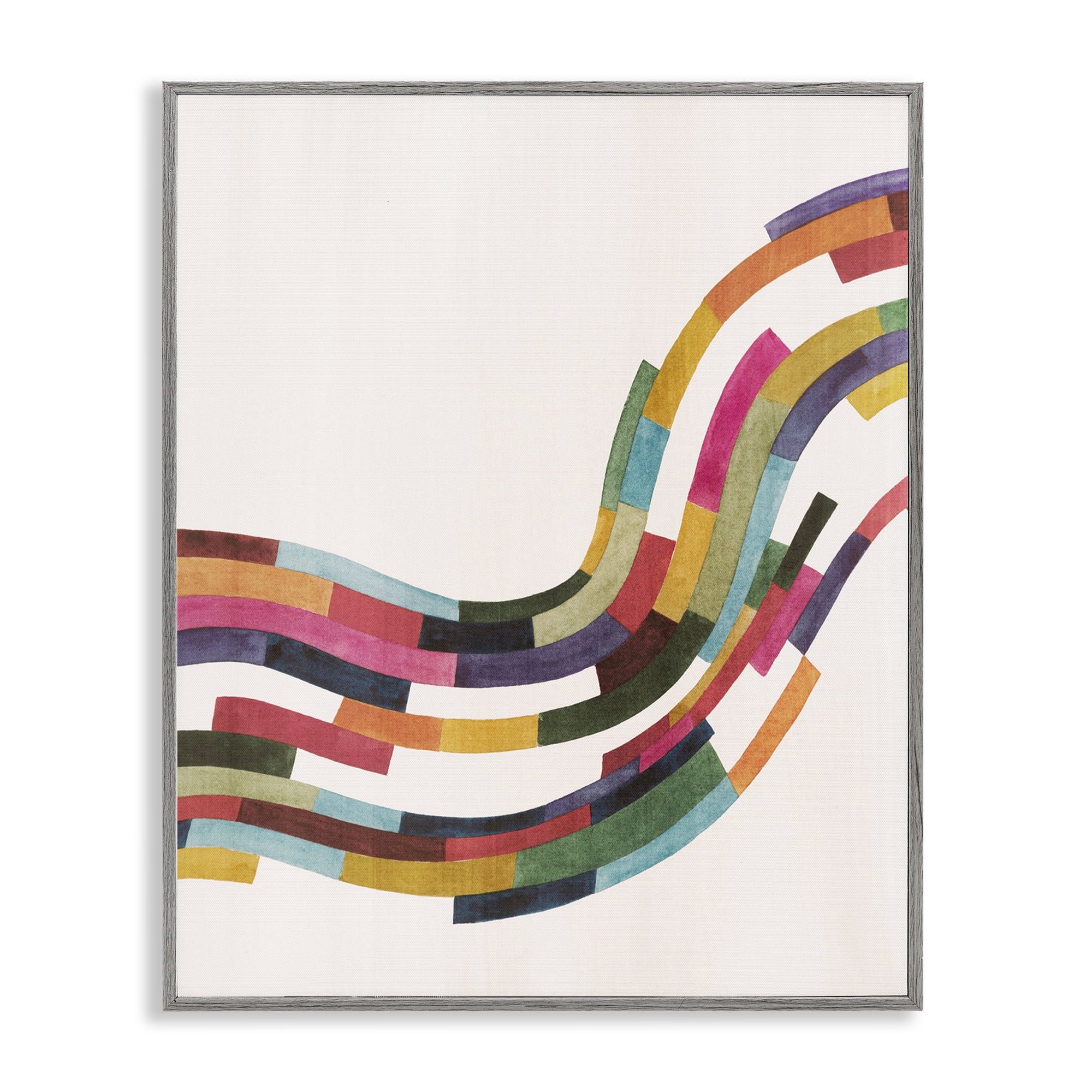 Stupell Industries Curved Geometric Wave Abstract Painting Gray Framed Art Print Wall Art, 24 x 30