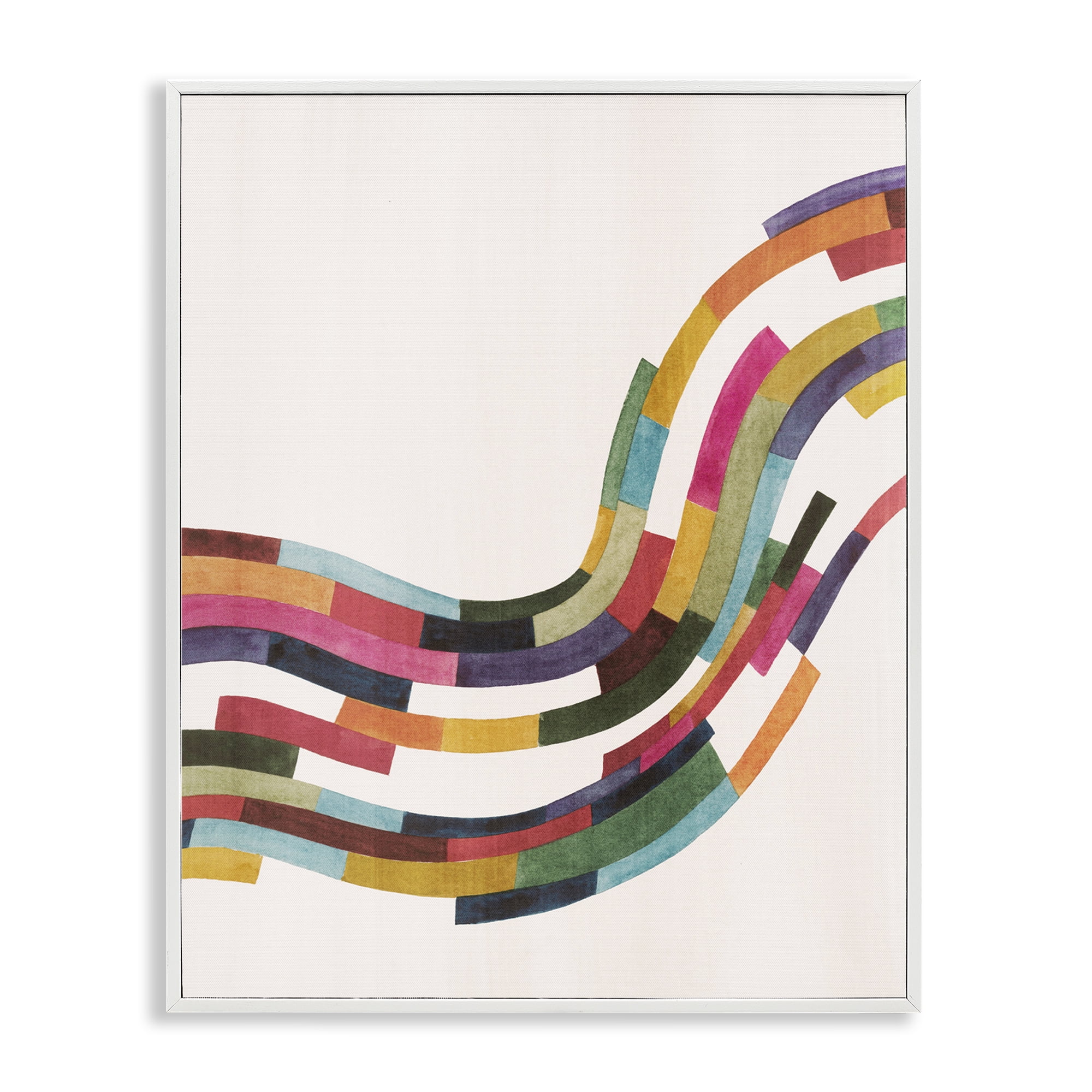 Stupell Industries Curved Geometric Wave Abstract Painting White Framed Art Print Wall Art, 24 x 30