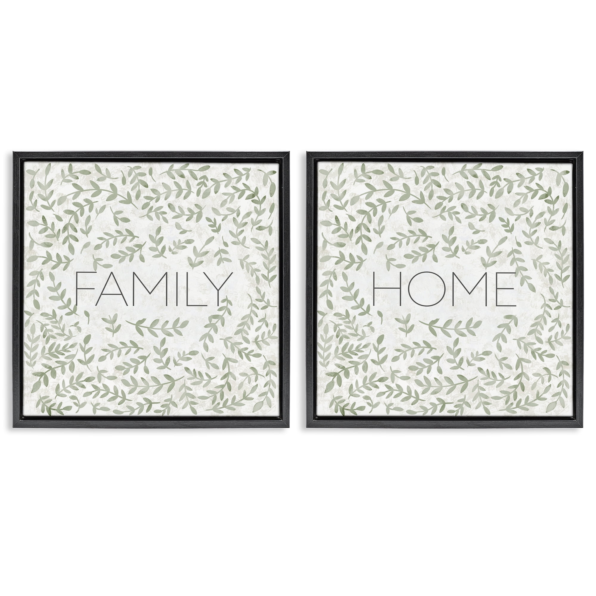 Stupell Industries Curved Ivy Sprigs Phrases 2 Piece Black Framed Floater Canvas Set, design by SD Graphics Studio