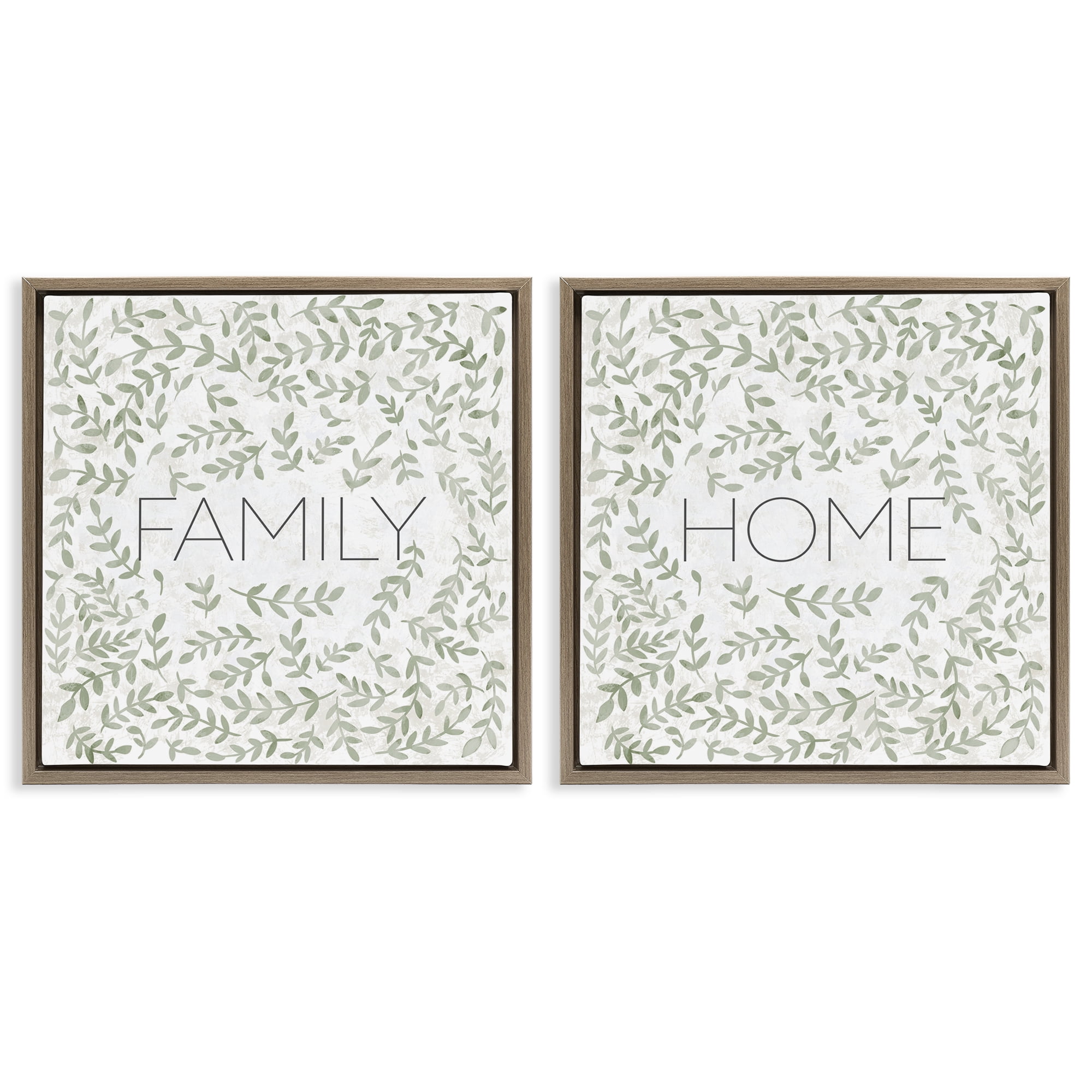 Stupell Industries Curved Ivy Sprigs Phrases 2 Piece Brown Framed Floater Canvas Set, design by SD Graphics Studio