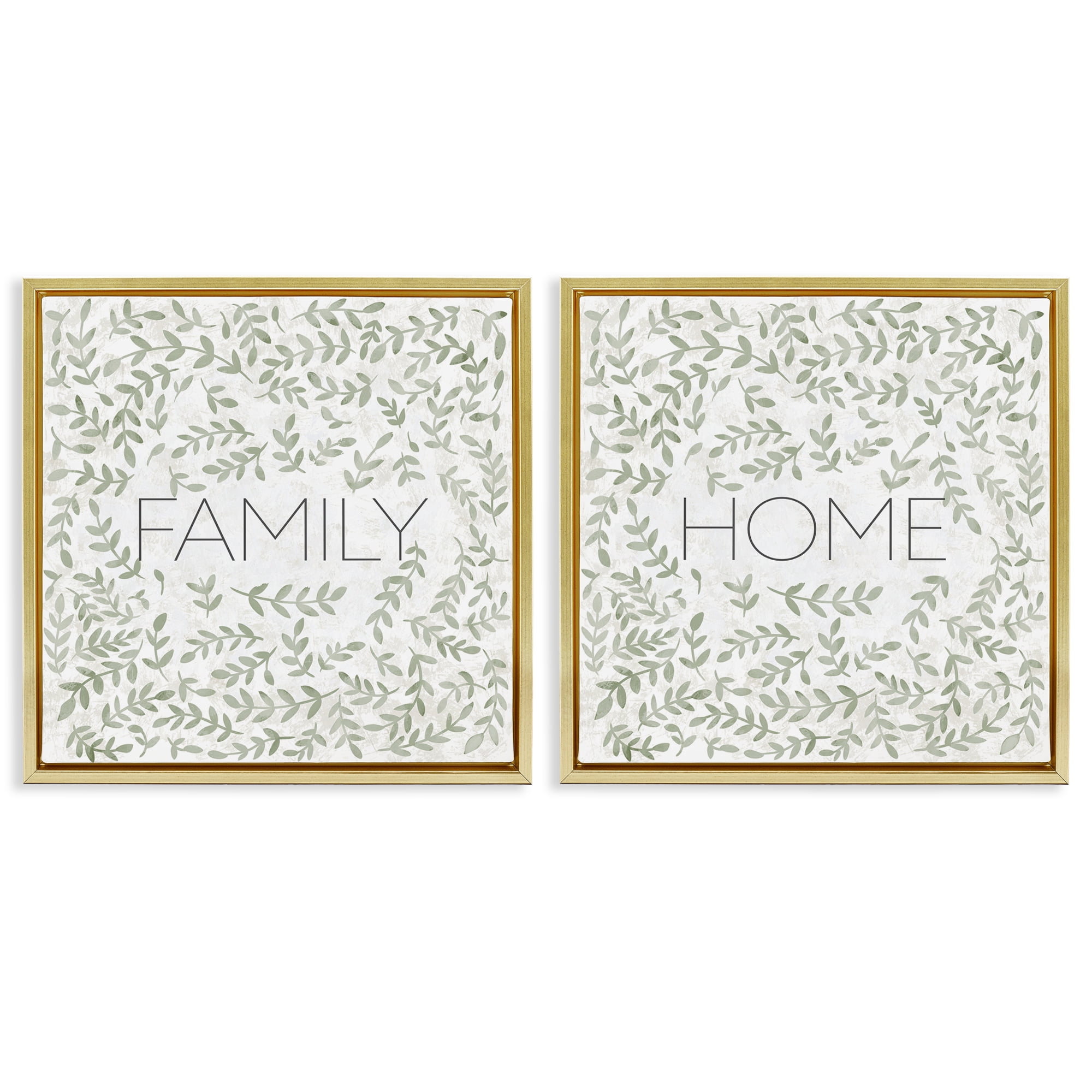 Stupell Industries Curved Ivy Sprigs Phrases 2 Piece Gold Framed Floater Canvas Set, design by SD Graphics Studio