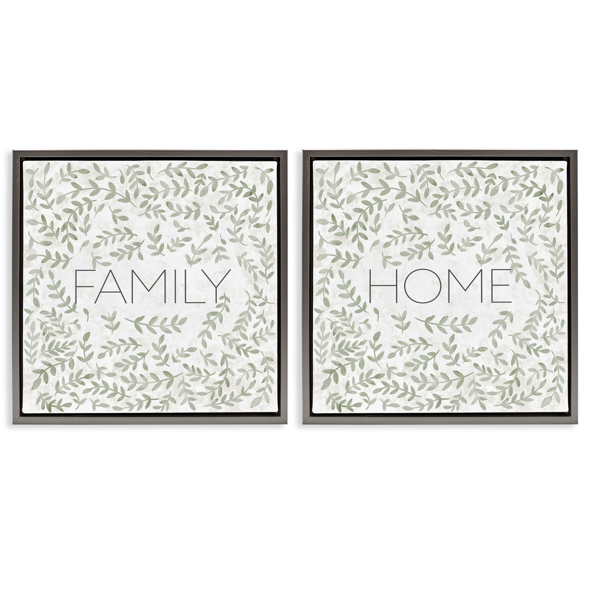 Stupell Industries Curved Ivy Sprigs Phrases 2 Piece Gray Framed Floater Canvas Set, design by SD Graphics Studio