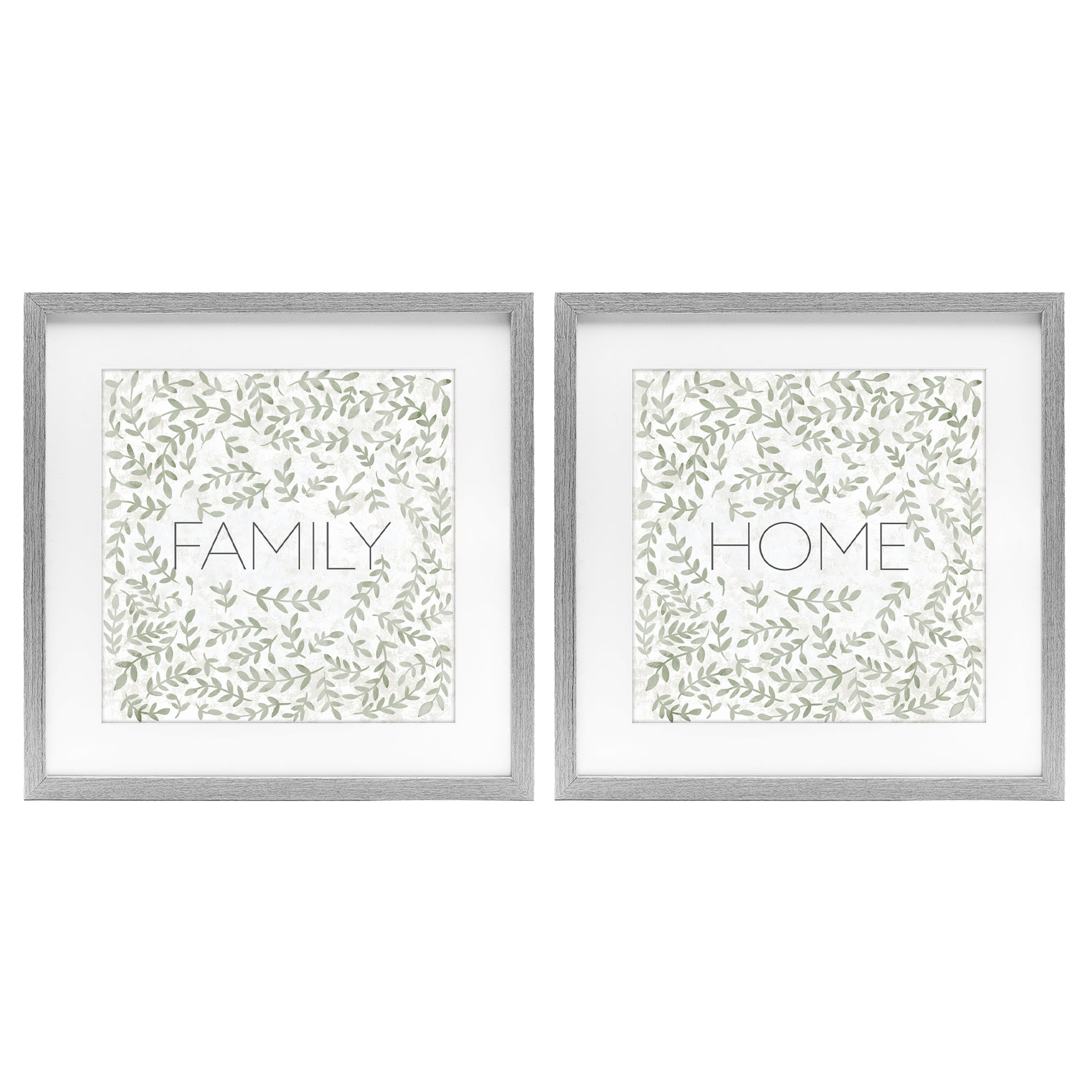 Stupell Industries Curved Ivy Sprigs Phrases 2 Piece Gray Framed Print Under Glass Set, design by SD Graphics Studio