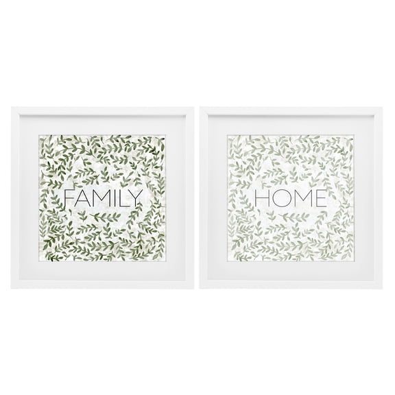 Stupell Industries Curved Ivy Sprigs Phrases 2 Piece White Framed Print Under Glass Set, design by SD Graphics Studio
