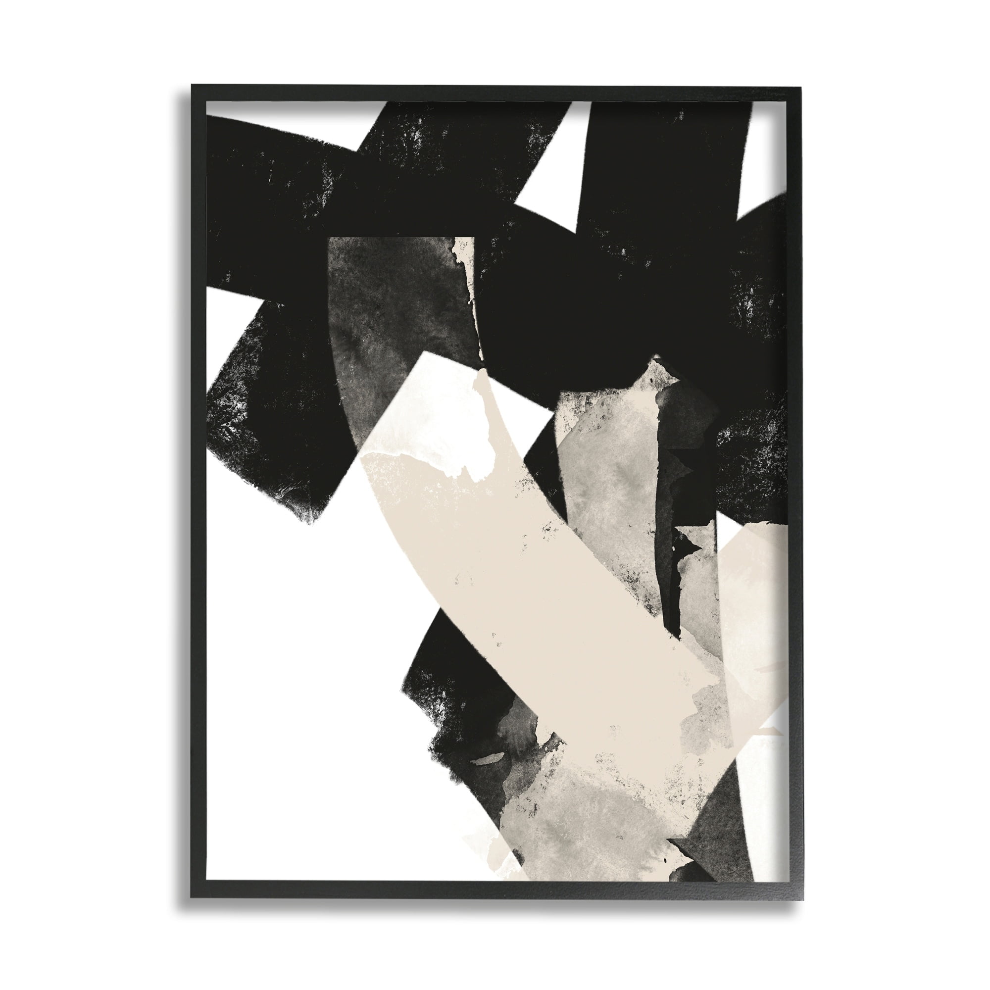 Stupell Industries Curved Layered Stripes Abstract Layered Brush Strokes Graphic Art Black Framed Art Print Wall Art, Design by Brandon Wong