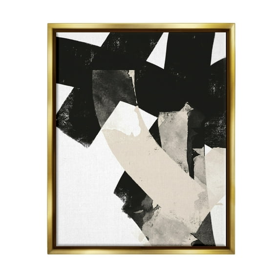 Stupell Industries Curved Layered Stripes Abstract Layered Brush Strokes Graphic Art Metallic Gold Floating Framed Canvas Print Wall Art, Design by Brandon Wong