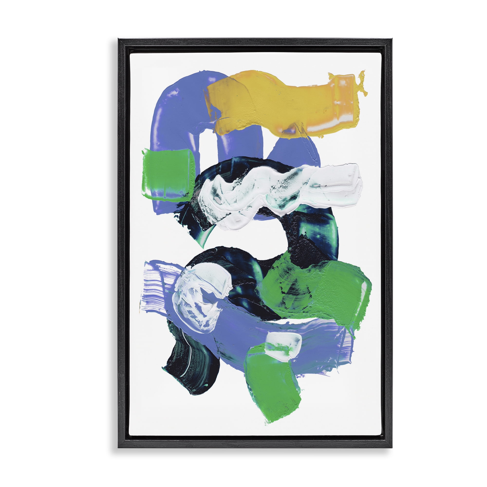 Stupell Industries Curved Paint Strokes Abstract Painting Black Floater Framed Canvas Art Print Wall Art, 21 x 31